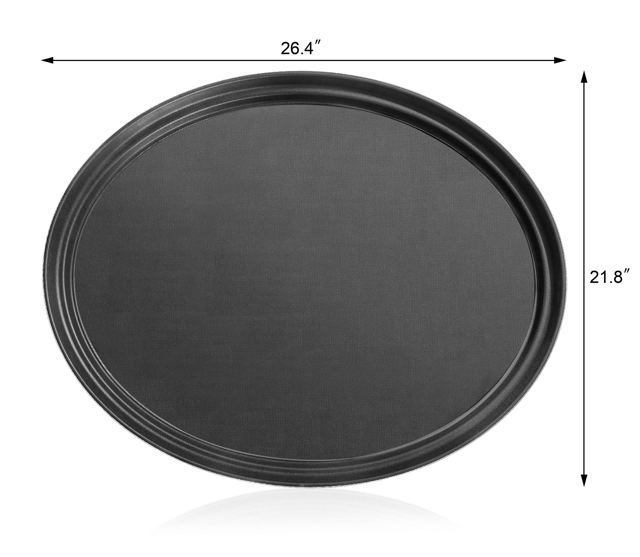 New Star Foodservice 25514 Non-Slip Tray, Plastic, Rubber Lined, Oval, 22-Inch X 27-Inch, Large, Black