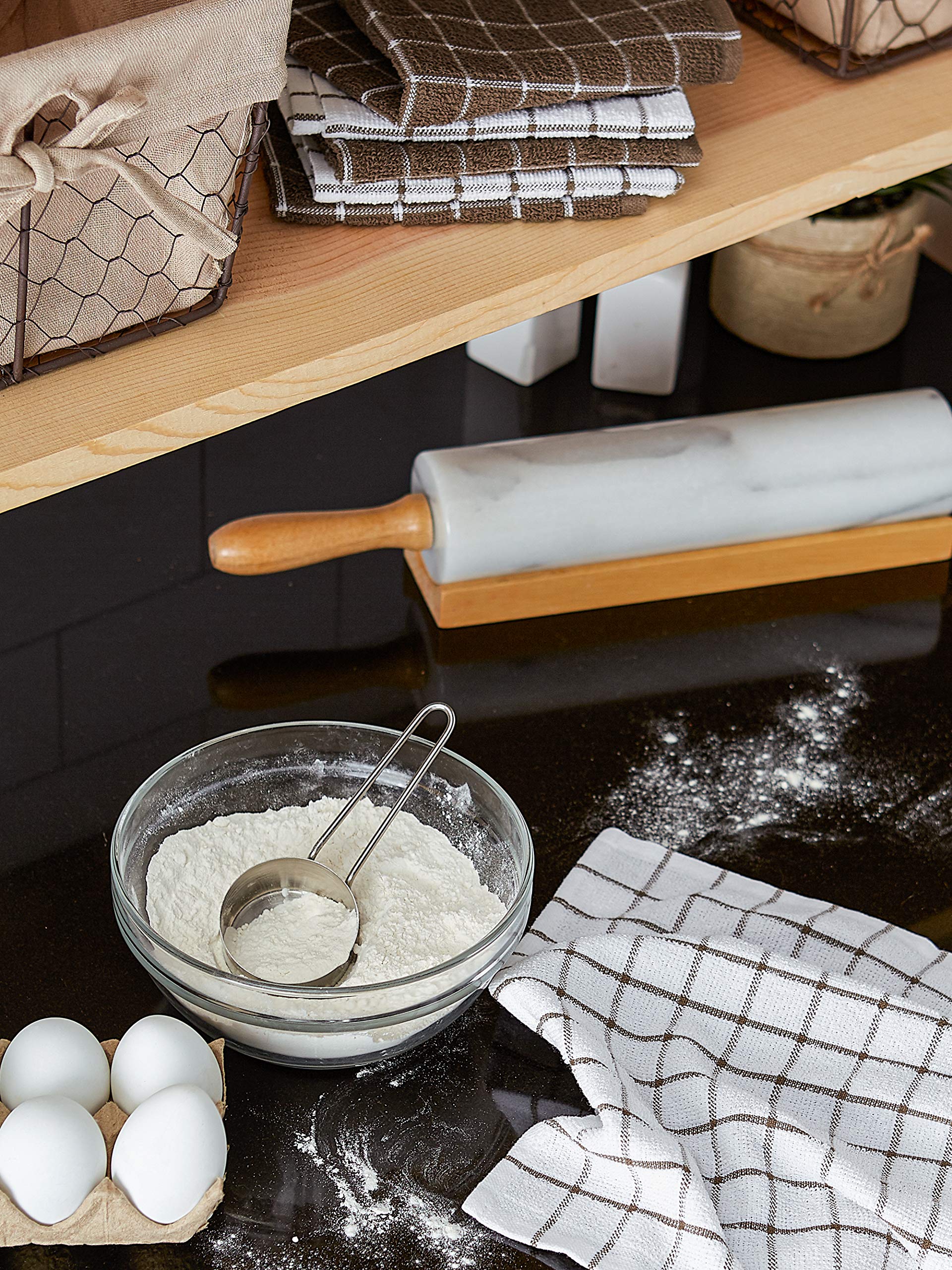 Dii Basic Terry Collection Windowpane Dishcloth Set, 12X12, Brown, 6 Piece