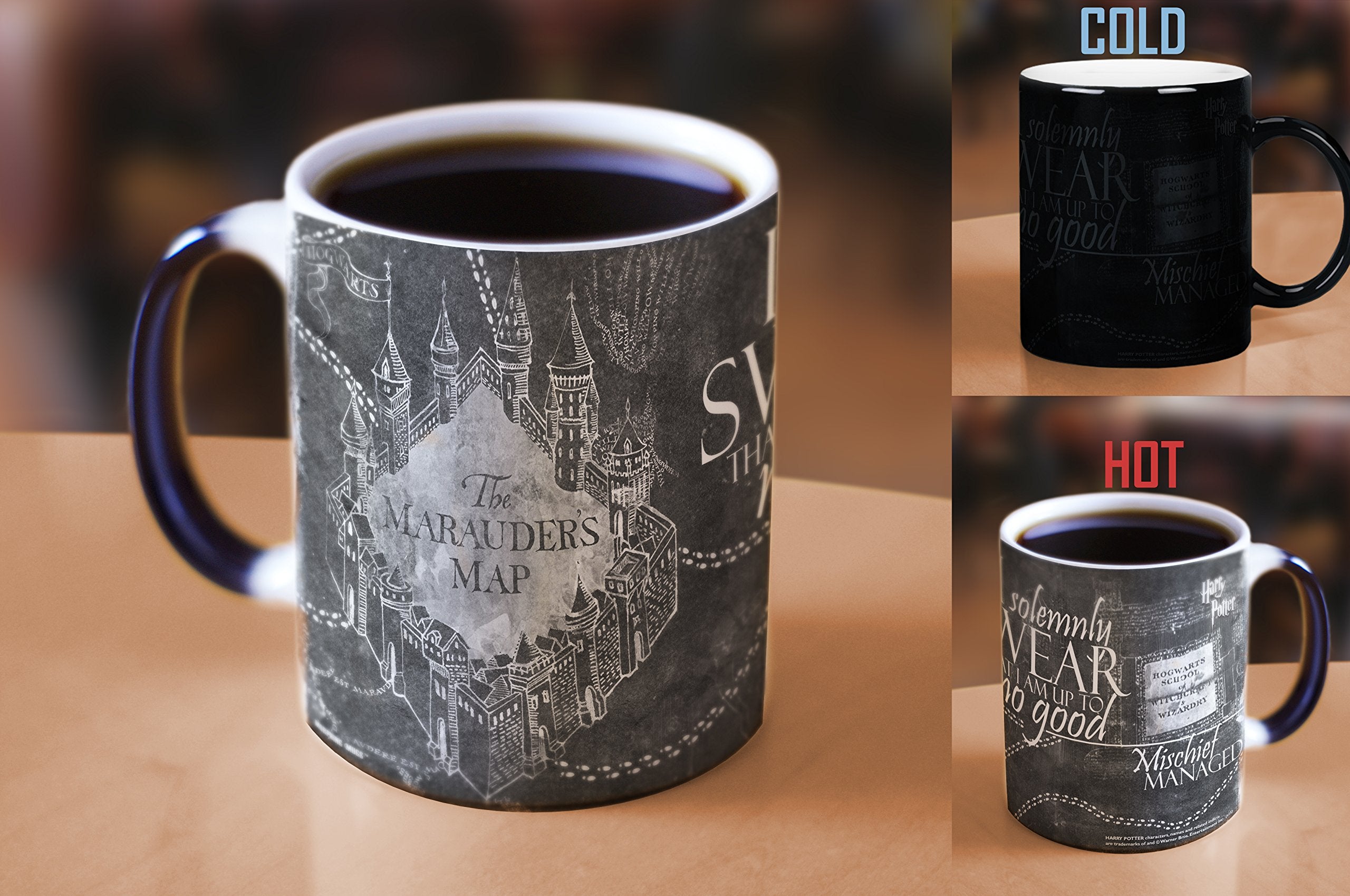 Morphing Mugs Harry Potter - Marauder's Map - Black and White - I Solemnly Swear - Mischief Managed - One 11 oz Color Changing C