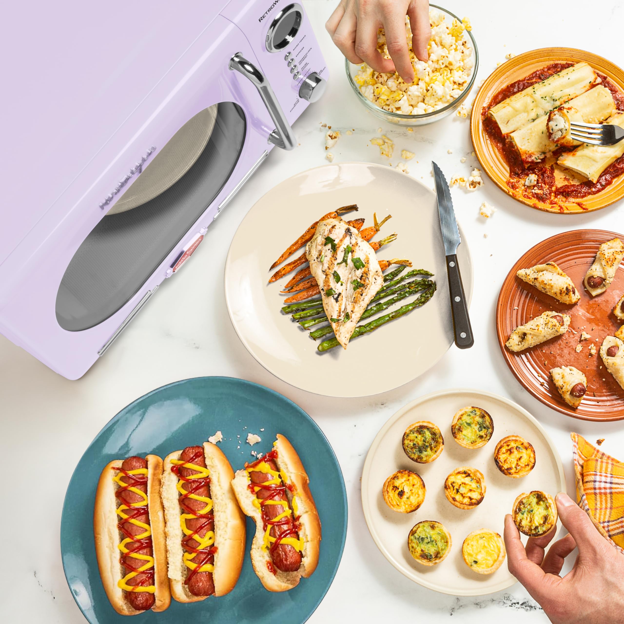 Nostalgia Retro Microwave Oven 700W, 0.7 Cu. Ft, Lavender - LED Display, Child Lock, Easy Clean Interior