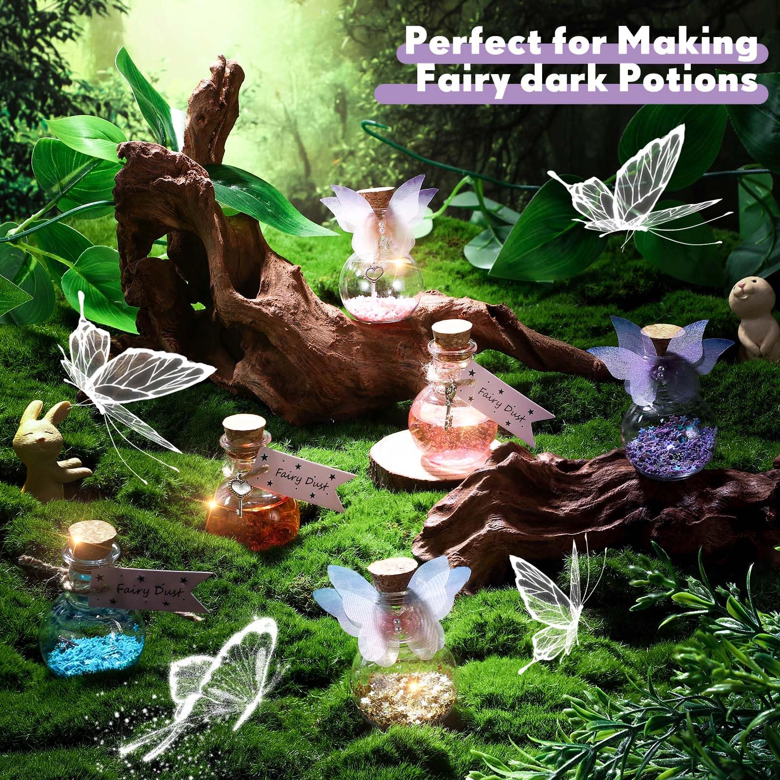 Jinei 174 Pieces Fairy Magic Potions Kit with 24 Mystery Witch Potion Bottles Fairy Wing DIY Magic Mix Making Kit for Christmas