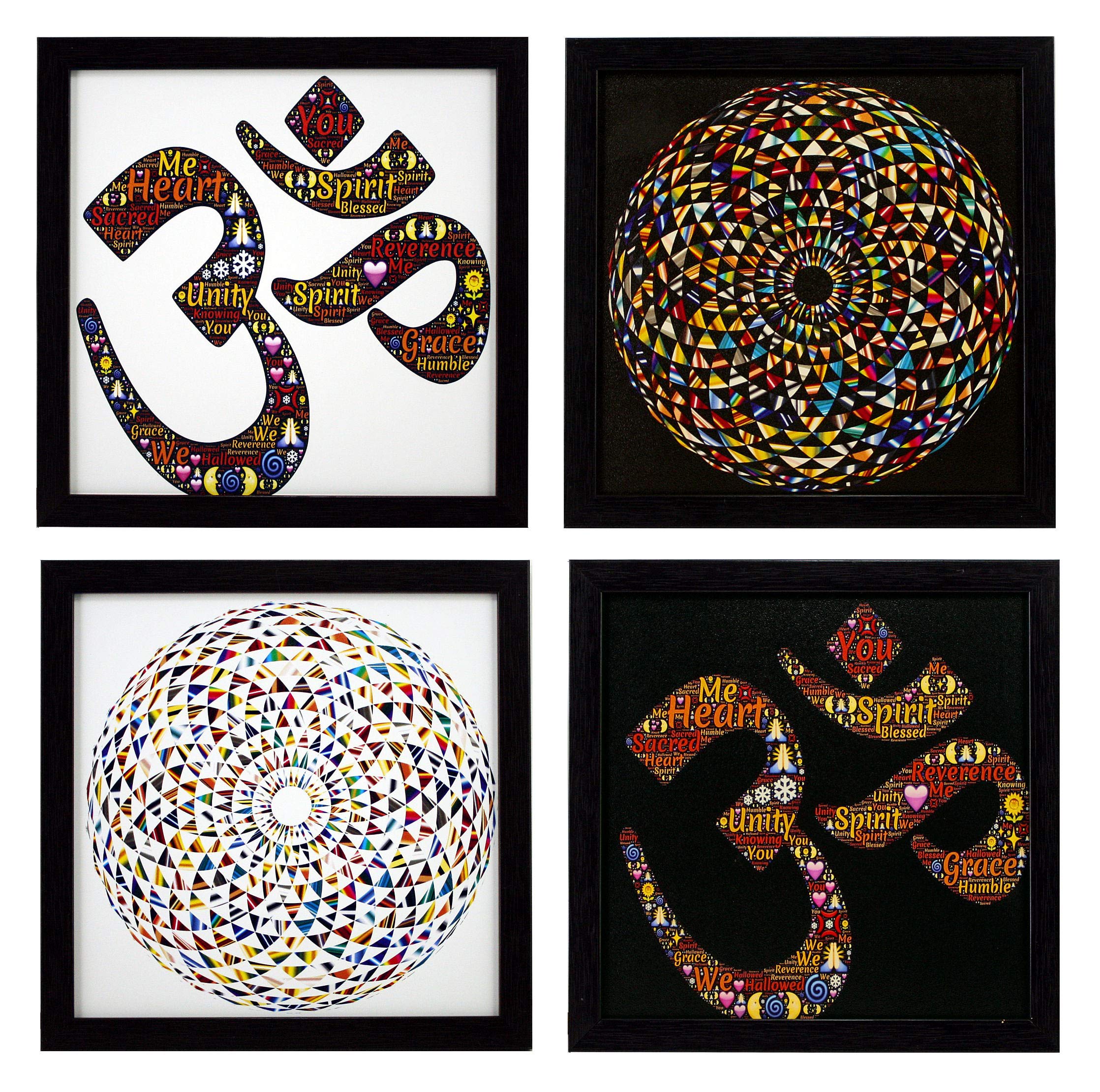 Indianara 4 Piece Set of Framed Wall Hanging OM MANDALA Decor Art Prints (1494) 9 inch X 9 inch Without Glass