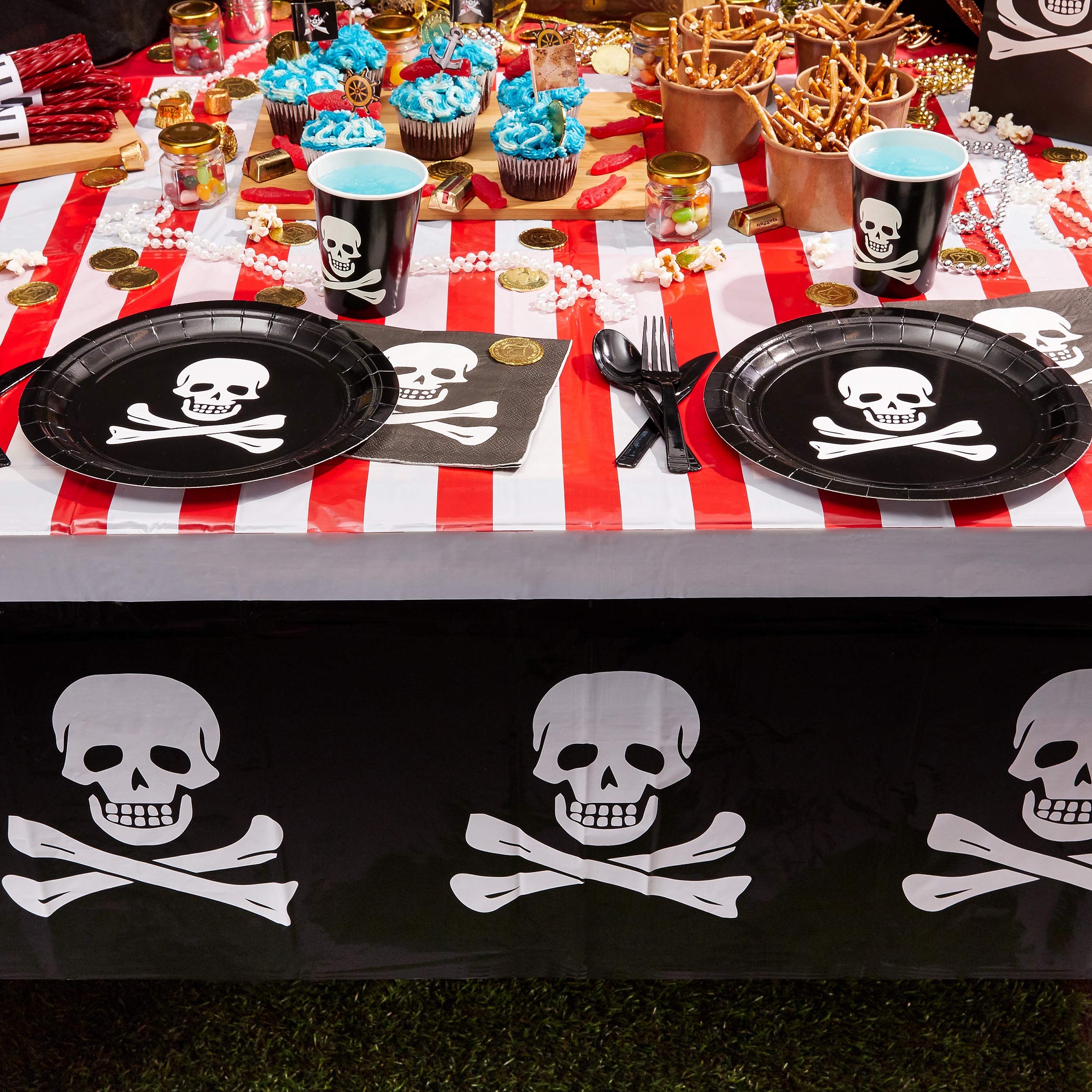 Juvale 3 Pack Pirate Table Cover For Kids Birthday Party Decorations, Plastic Tablecloth For Halloween Supplies (54 X 108 In)