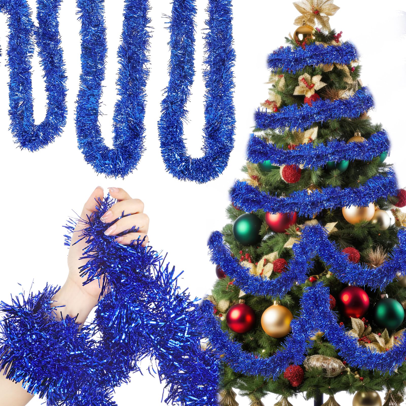 Shappy 196.8 Feet 6 Rolls Christmas Tinsel Garland Glitter Metallic Twist Garland for Xmas Tree Wedding Birthday Party Supplies 