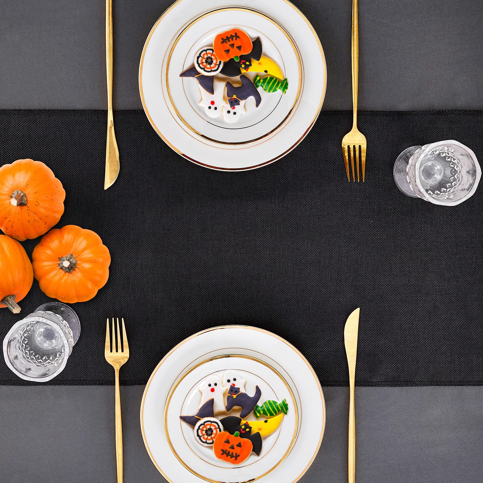 Black Table Runner 12X84 Inches Long Burlap Fabric Halloween Table Runner For Wedding Party Fall Home Table Decorations, Pack Of