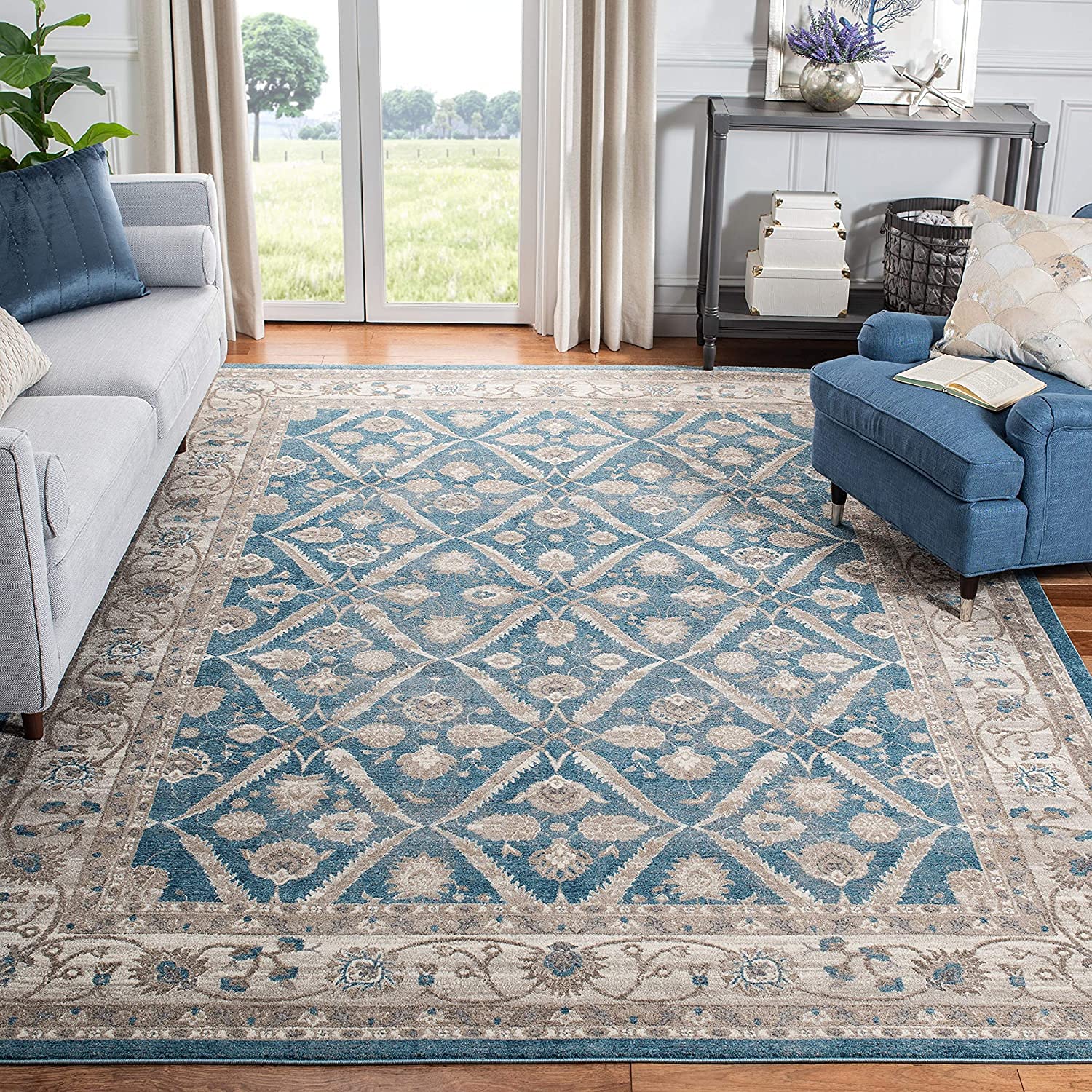 SAFAVIEH Sofia Collection 3 x 5 Blue / Beige SOF378C Vintage Oriental Distressed Non-Shedding Living Room Bedroom Accent Rug