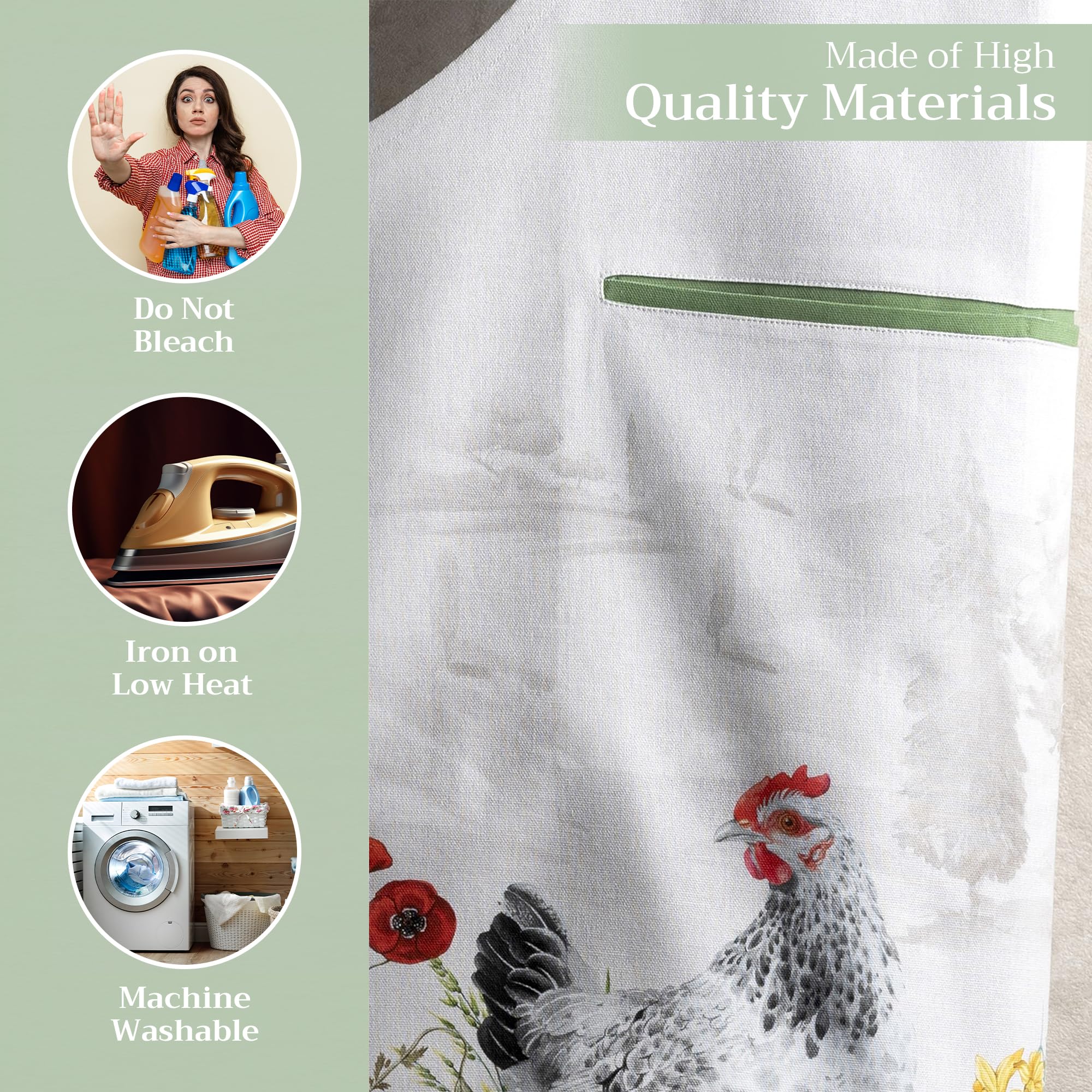 Maison d ' Hermine Apron 100% Cotton 27.50 Inch x 31.50 Inch 1 Piece Adjustable Neck Strap Cloth Apron with Center Pocket & Long Ties for Gifts  Women & Men  Basse Cour - Spring/Summer