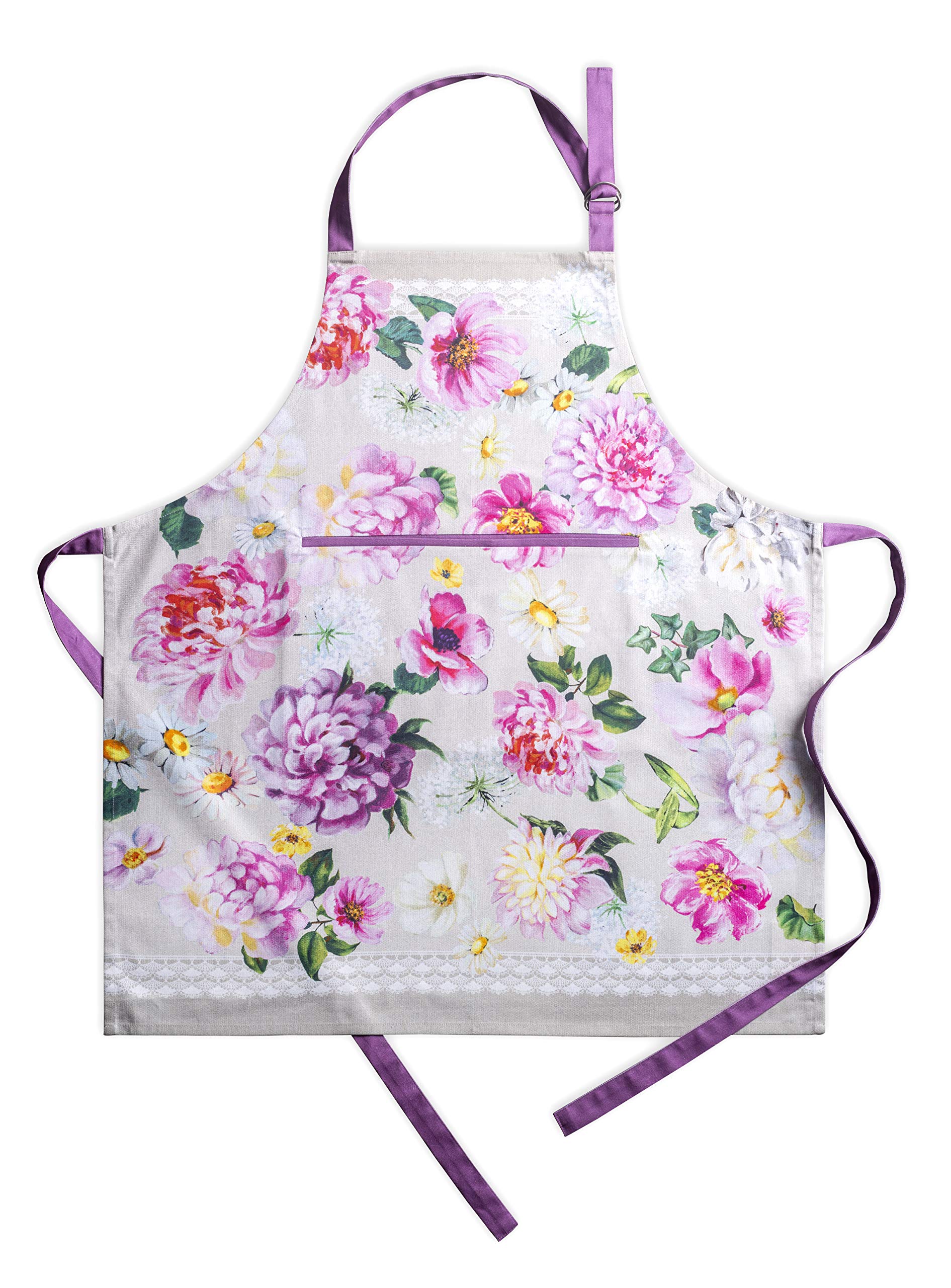 Maison D' Hermine Apron 100% Cotton 27.50''X31.50'' 1 Piece Adjustable Neck Strap Apron With Center Pocket & Long Ties For Gifts