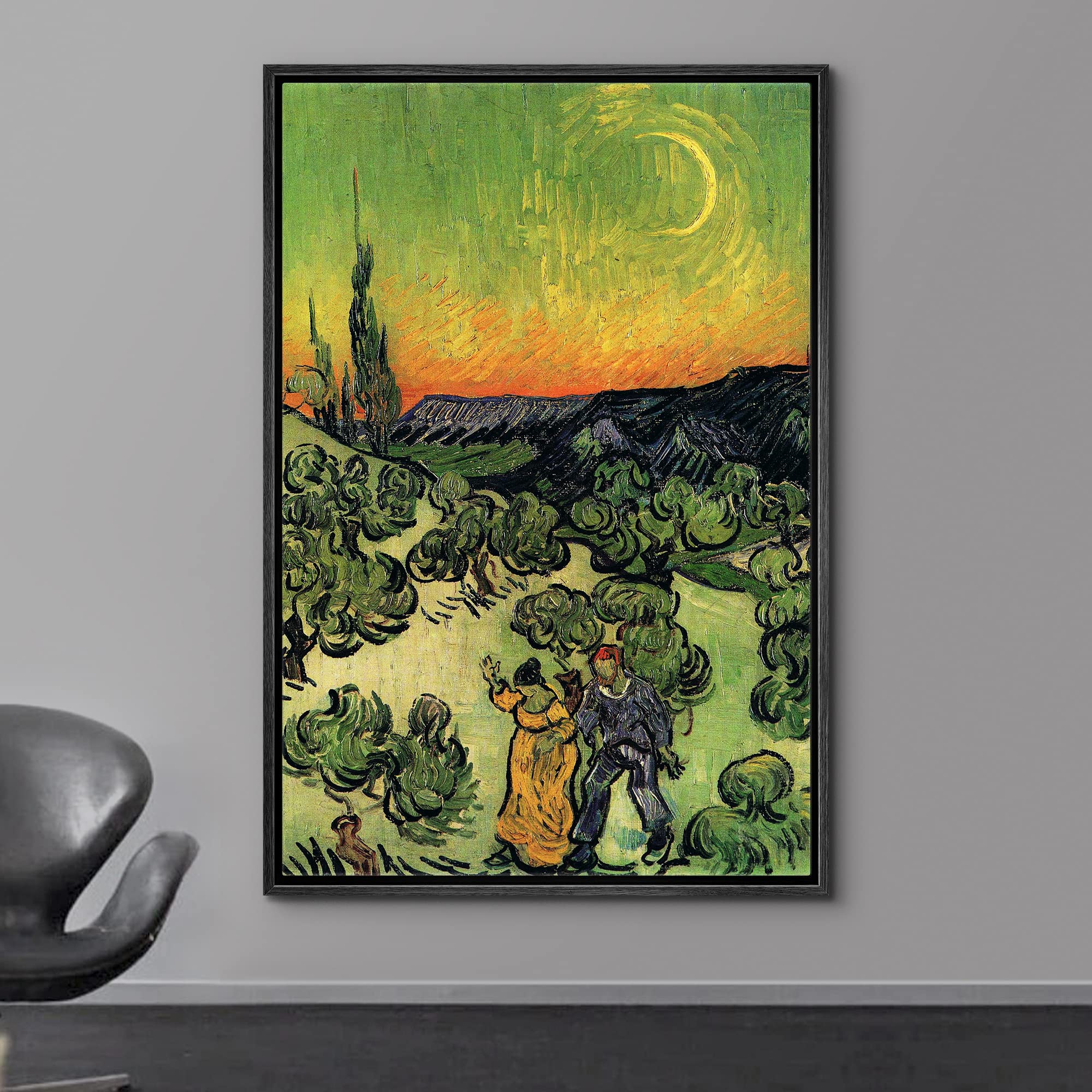 Wall26 Framed Canvas Print Wall Art Road With Cypress & Star By Master Artist Vincent Van Gogh Nature Wilderness Illustrations F