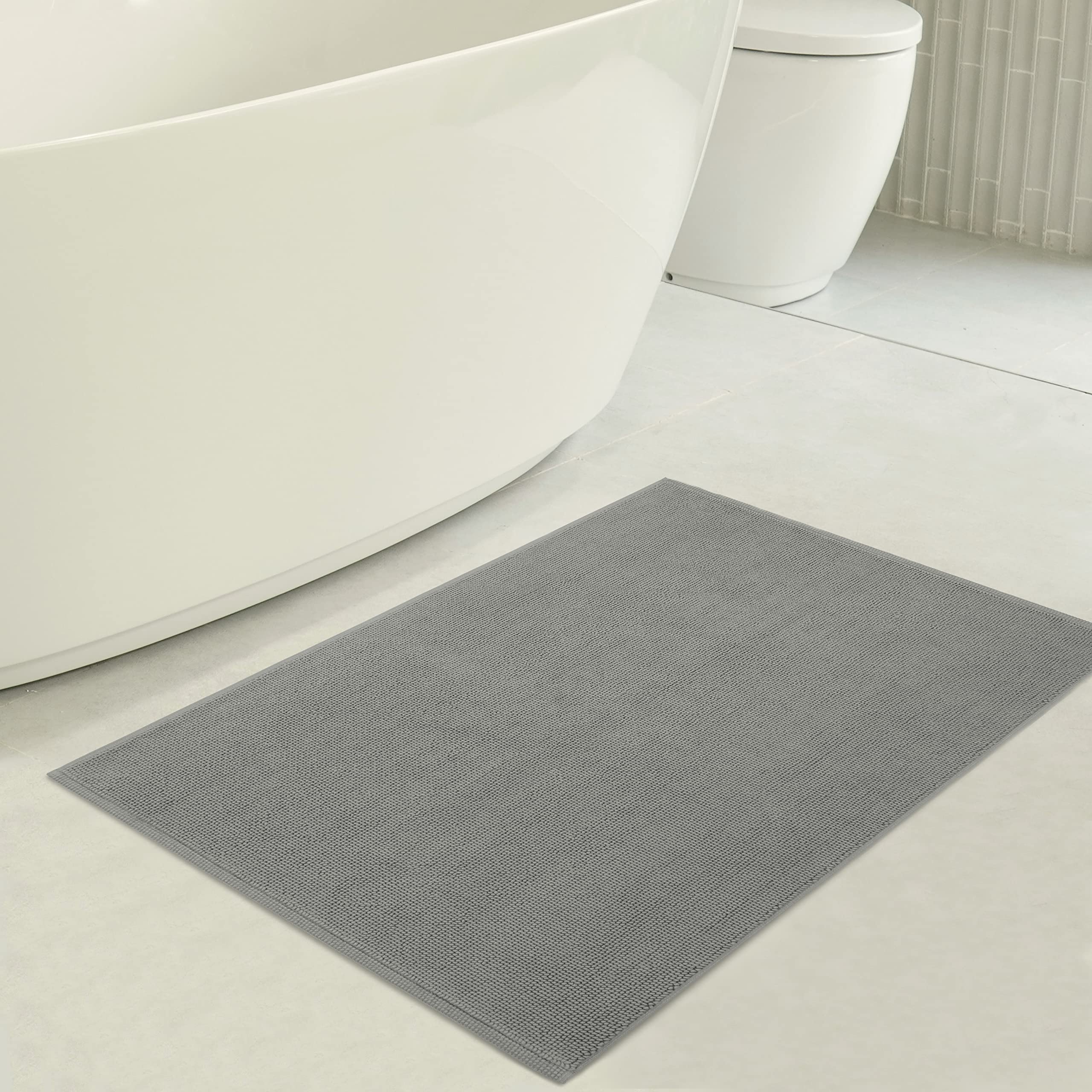 American Soft Linen Bath Rug  17 in 24 in 100% Cotton Bath Mats Rugs for Bathroom  Non Slip Washable Shaggy Form Area Rugs  Light Grey Bath Rug