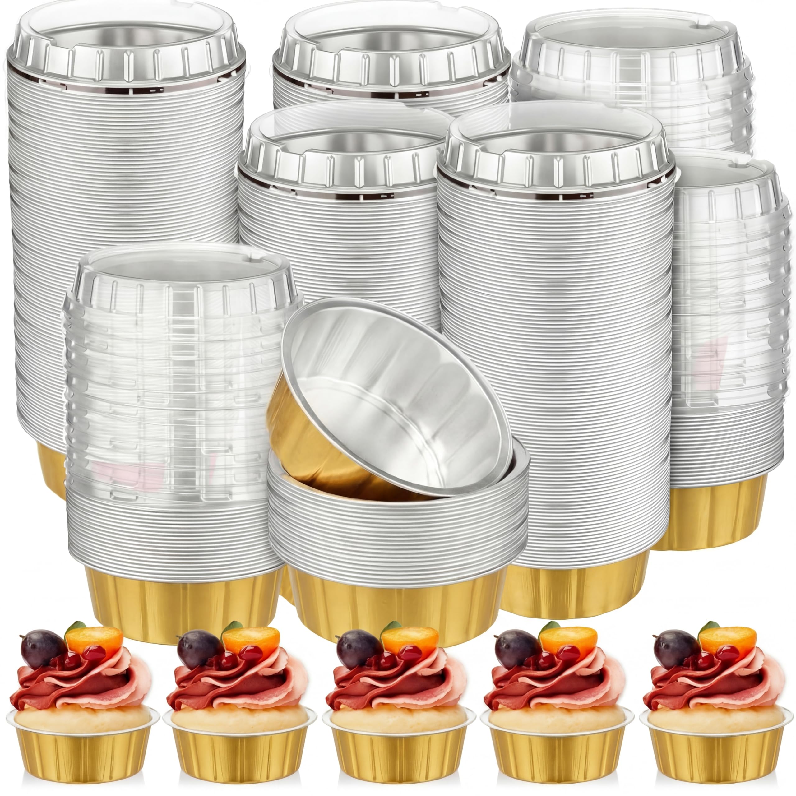 Tessco for You 200 Pcs Disposable Creme Brulee Ramekin, Gold,Silver