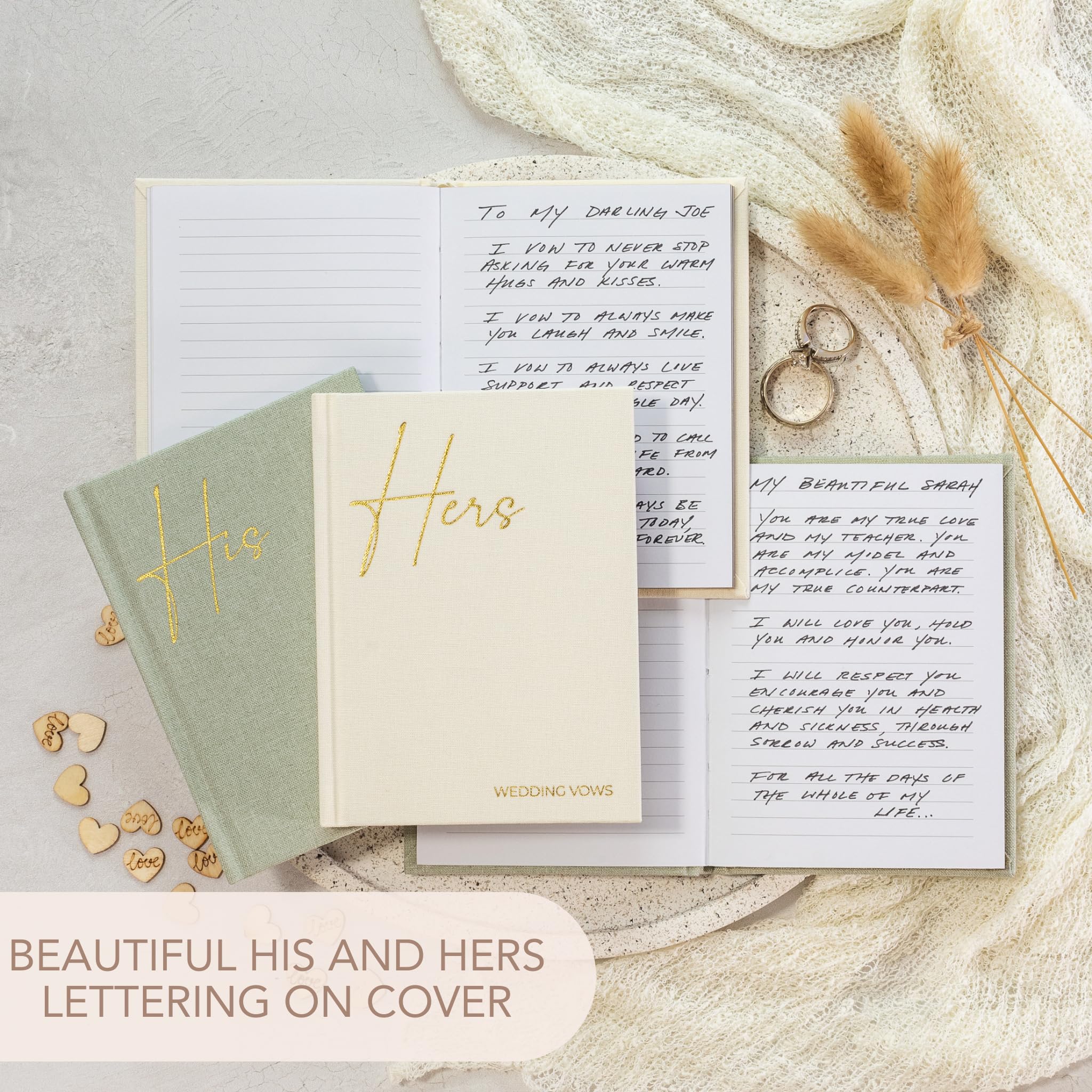 Elegant Linen Wedding Vow Books With Gold Foil Lettering - Perfectly Sized His And Hers Vow Books With Plenty Of Pages To Write