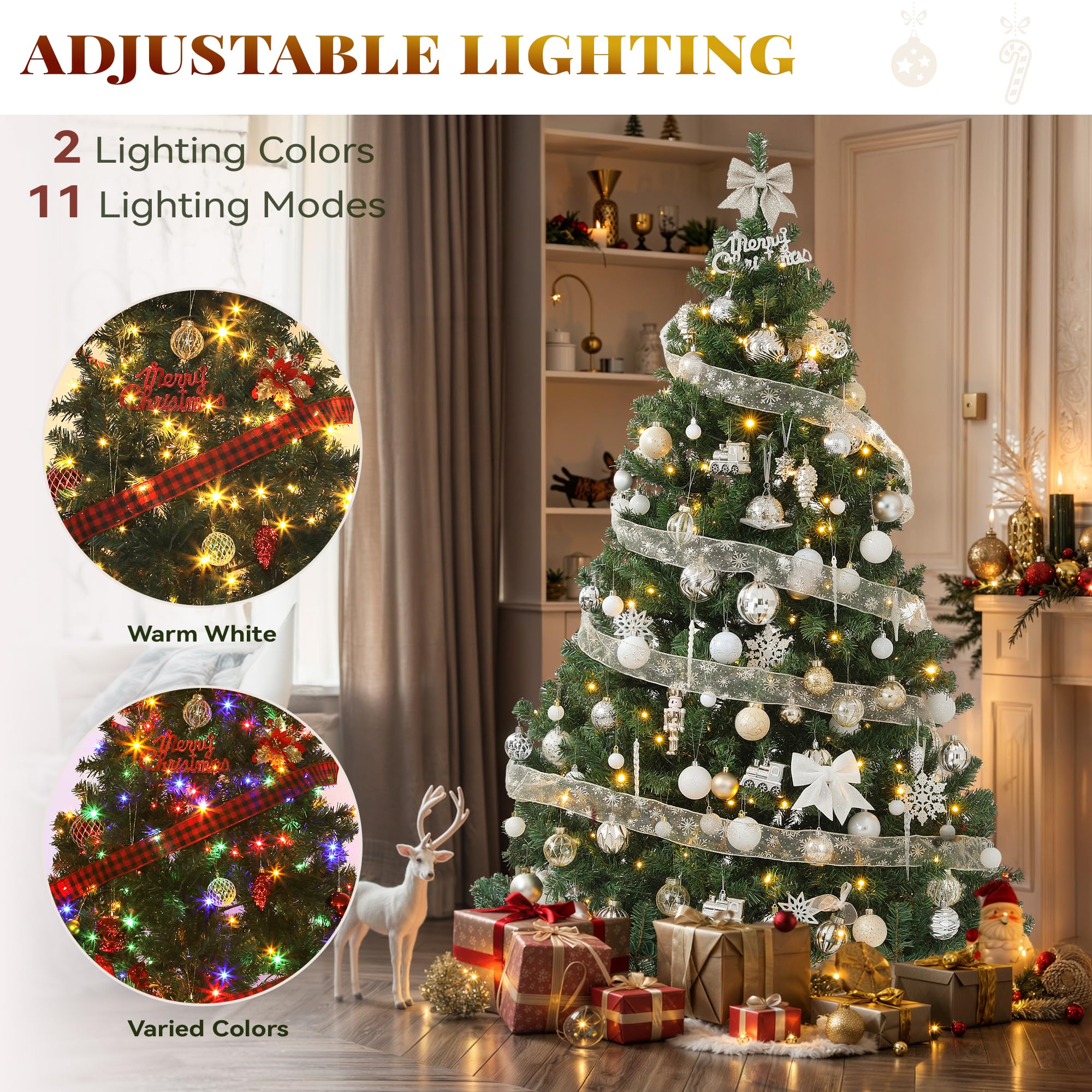 YITAHOME Pre-Lit Artificial Hinged Christmas Tree with Remote Control, 7.5ft Prelighted Spruce Xmas Tree for Home, Office, Party