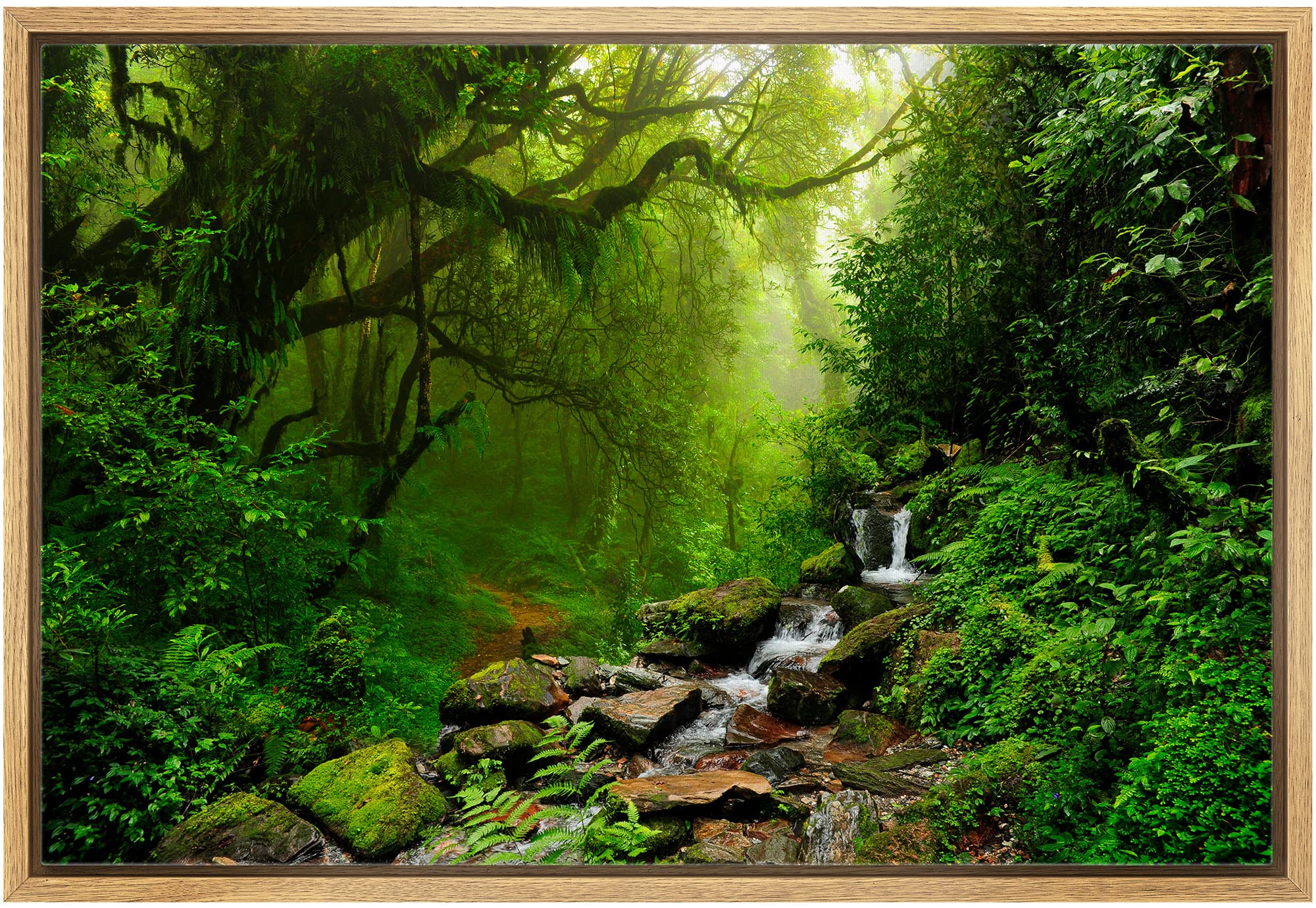 Wall26 Framed Canvas Print Wall Art Nepal Green Forest & Waterfall Nature Wilderness Photography Modern Art Rustic Scenic Colorf