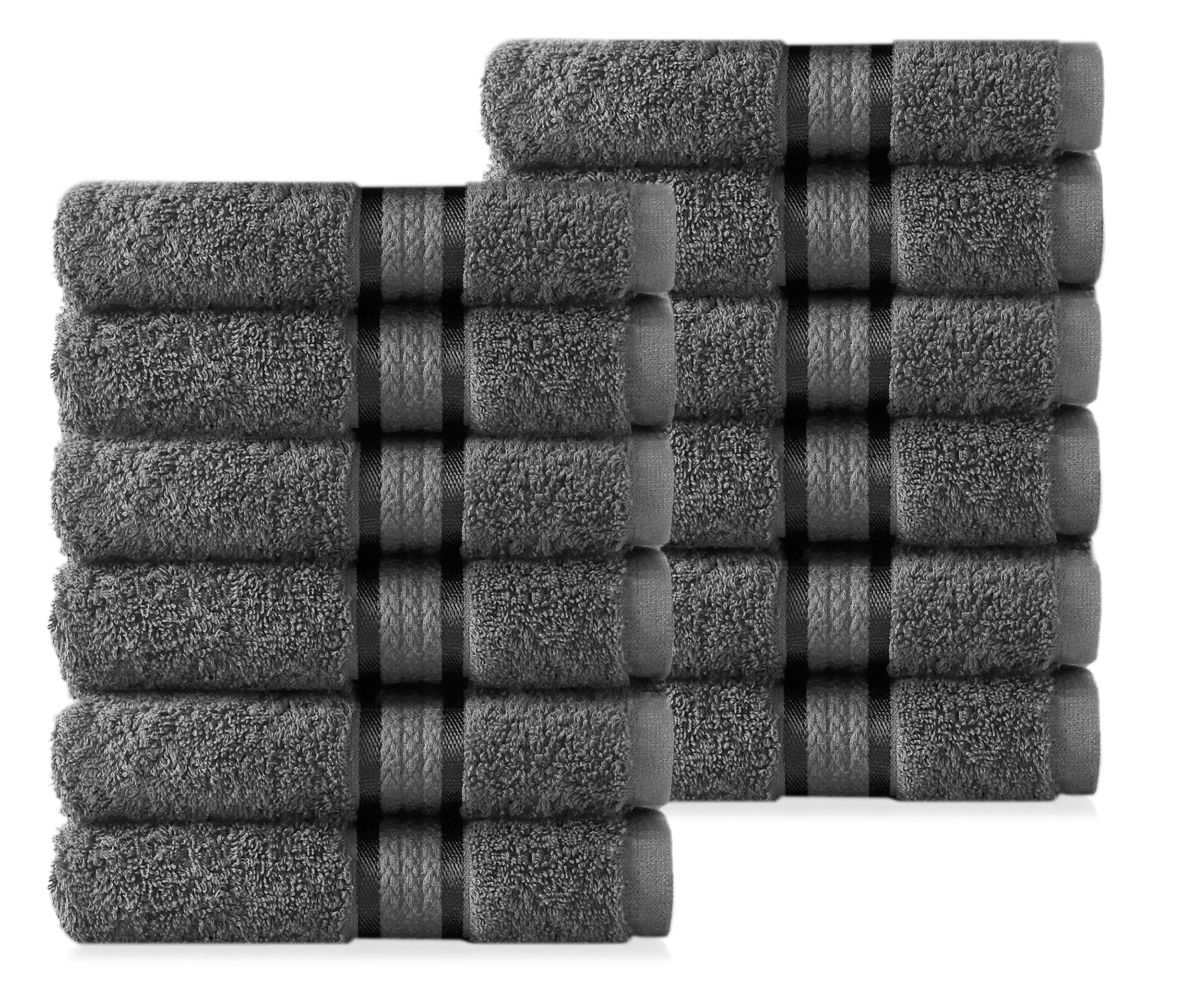 Cotton Craft Ultra Soft 12 Pack Wash Cloths 12X12 Charcoal Weighs 2 Ounces Each - 100% Pure Ringspun Cotton - Luxurious Rayon Tr