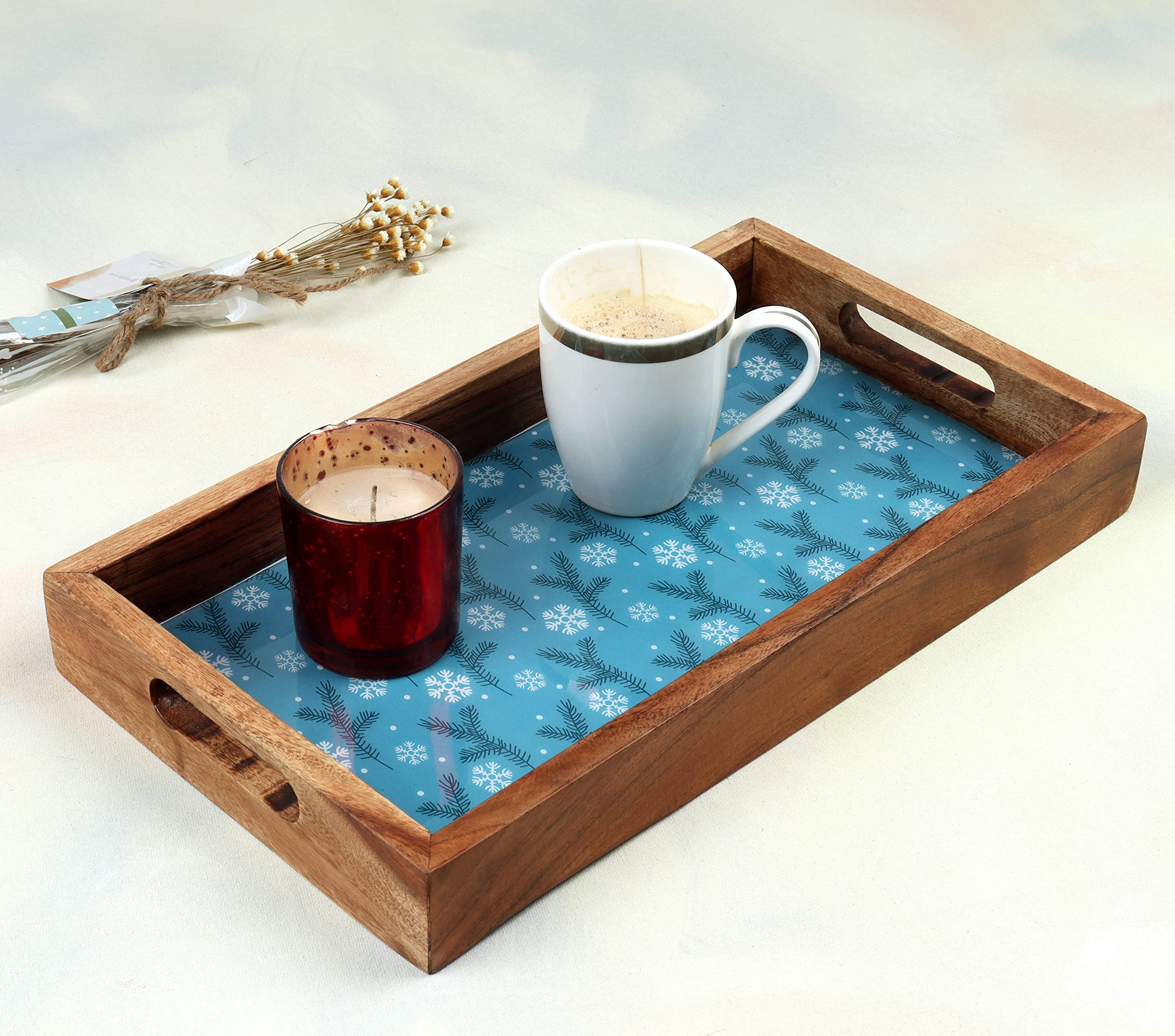 Kraftyhome Wooden Serving Tray, Enamel Finish Wood Trays For Coffee Table Serving Tray For Homes/Office/Kitchen/Restaurants  16