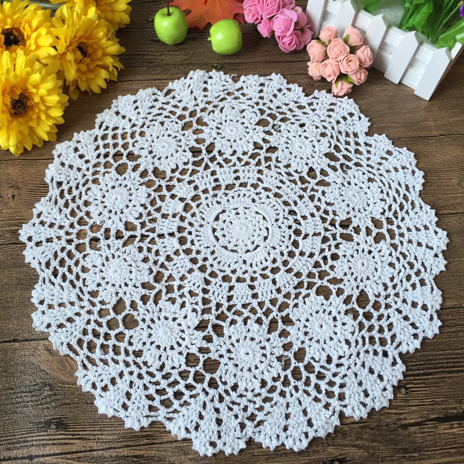 Laivigo New Handmade Crochet Lace Round Table Cloth Doilies Doily 16 Inch White