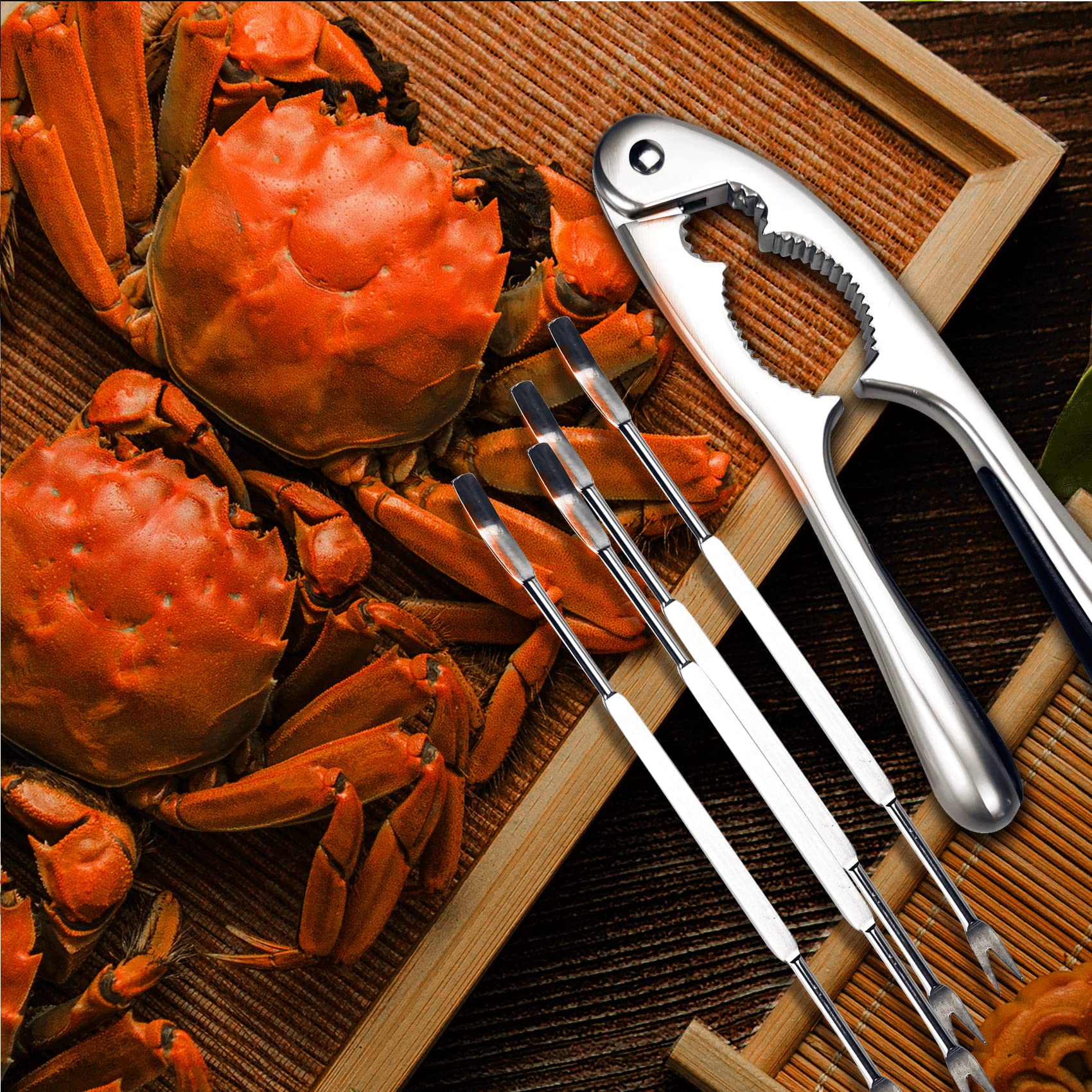 Qidol Stainless Steel Nuts Cracker Seafood Nutcracker Tool, Walnut Pecan Shellfish Crab Claw Leg Lobster Shell Opener Scooping P