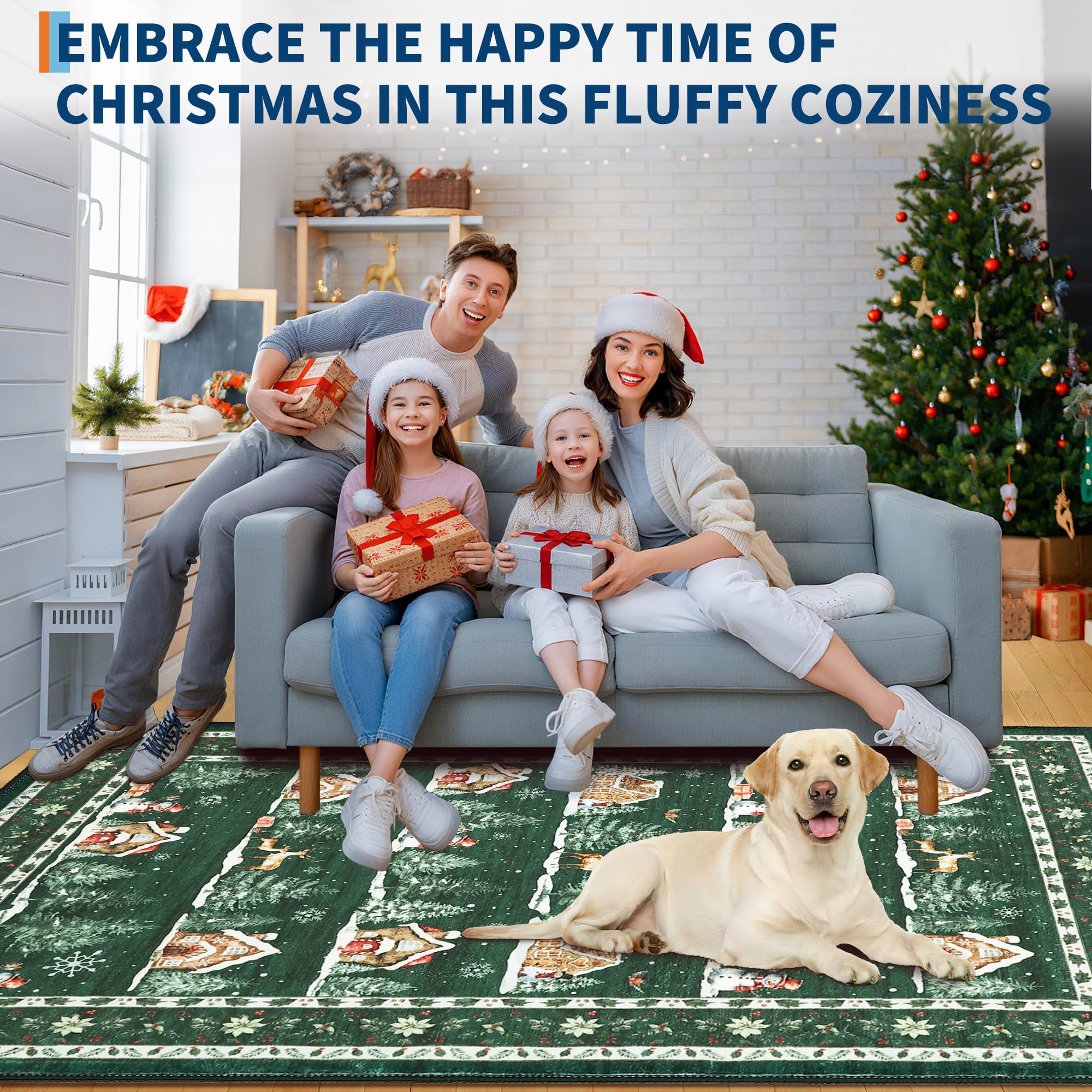 GarveeHome 5x7 Christmas Area Rugs for Living Room Machine Washable Non Slip Backing Soft Stain Resistant Christmas Tree Animals