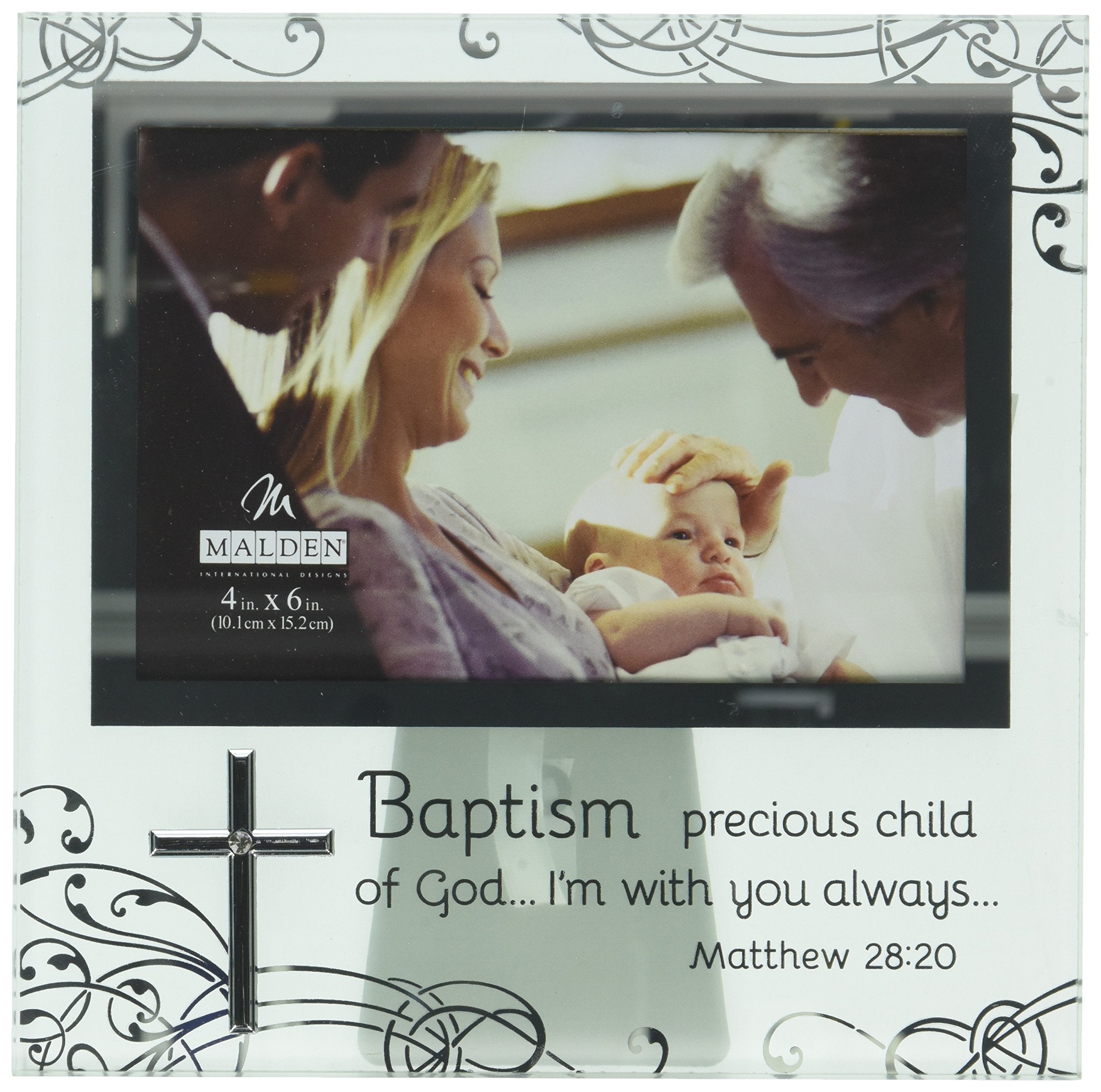 Malden International Designs Baptism 4x6 Mirrored and Frosted Glass Horizontal Picture Frame with Metal Silver Finished Border Q
