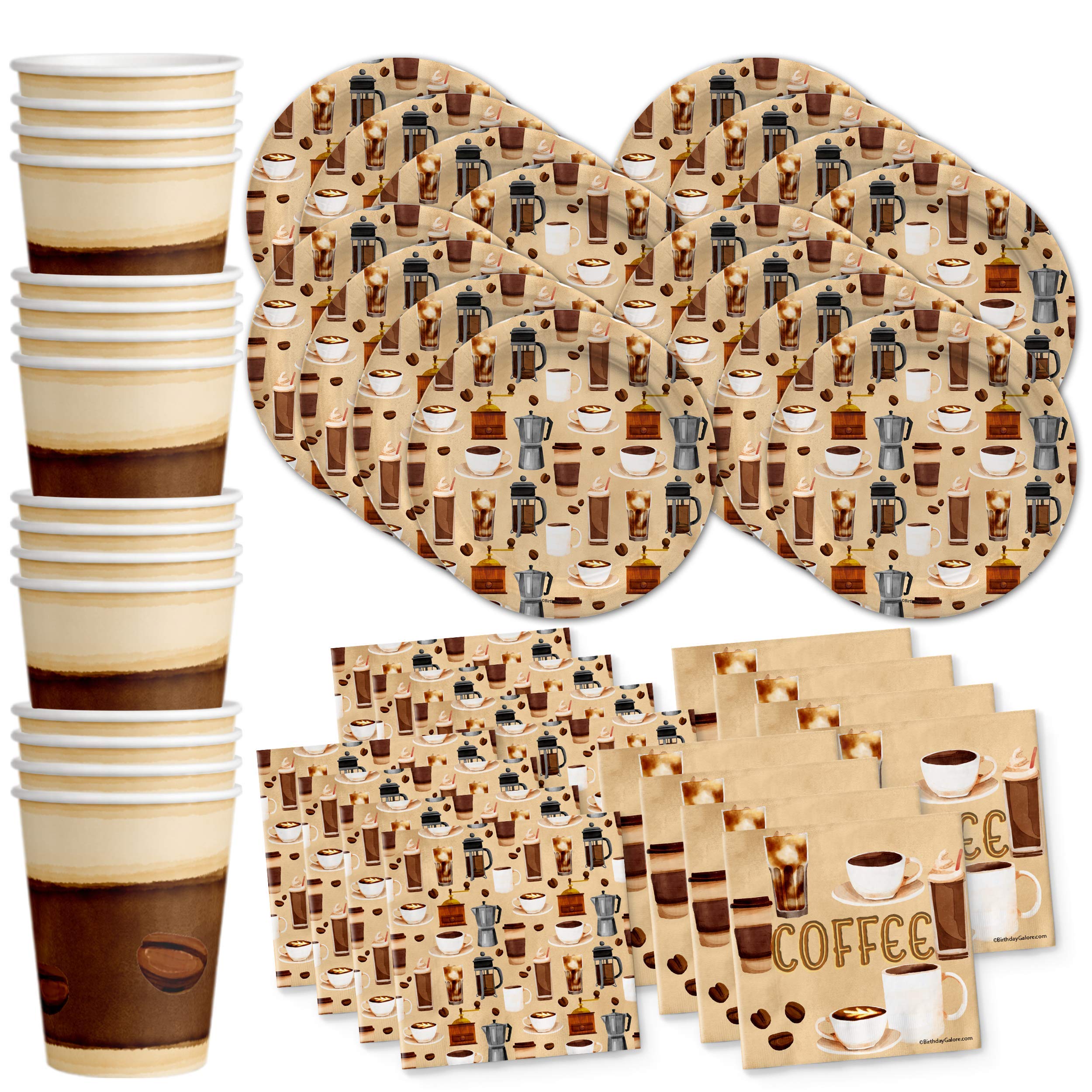 Coffee Birthday Party Supplies Set Plates Napkins Cups Tableware Kit For 16