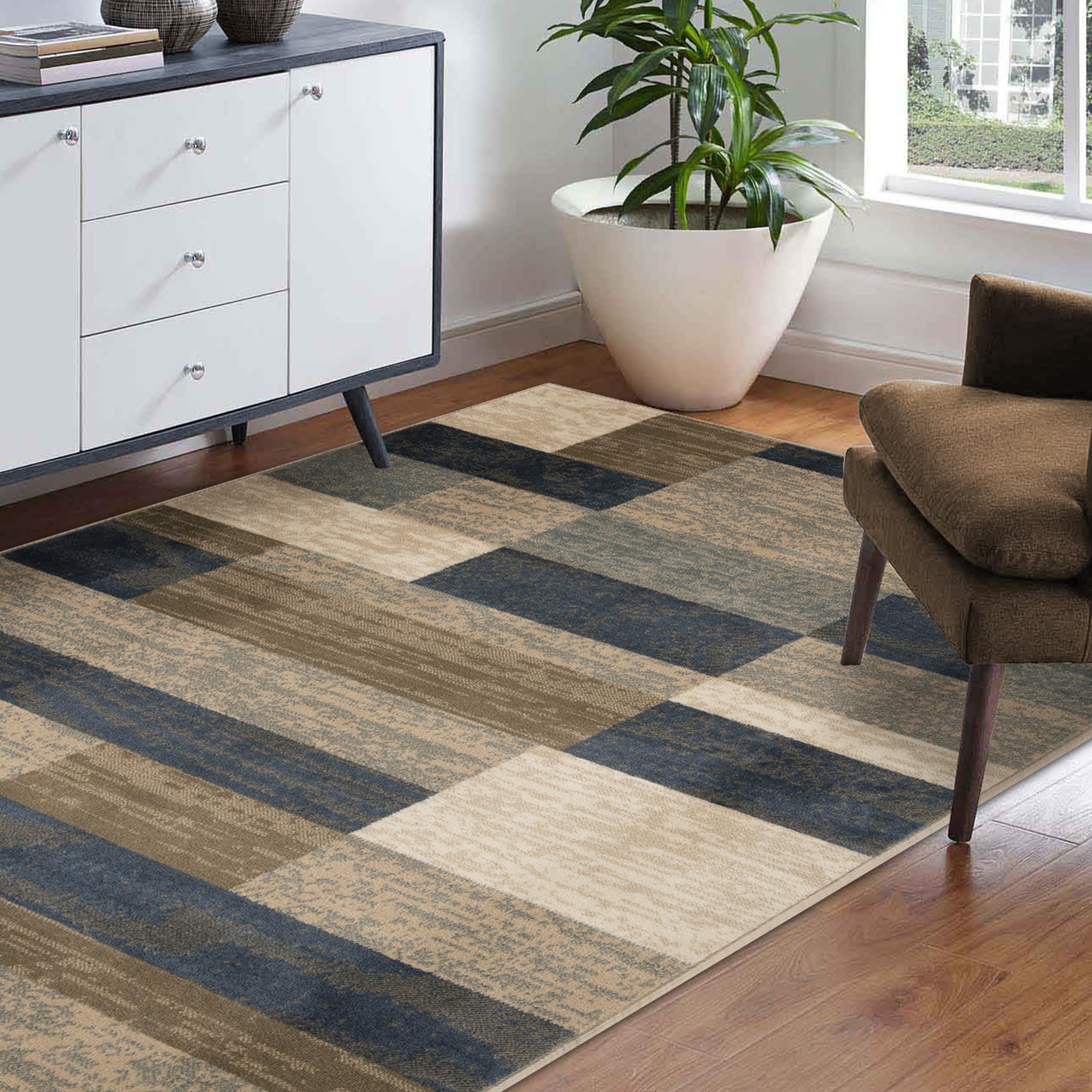 Superior Indoor Area Rug, Jute Backed, Modern Geometric Patchwork Floor Decor for Bedroom, Office, Living Room, Entryway, Hardwo