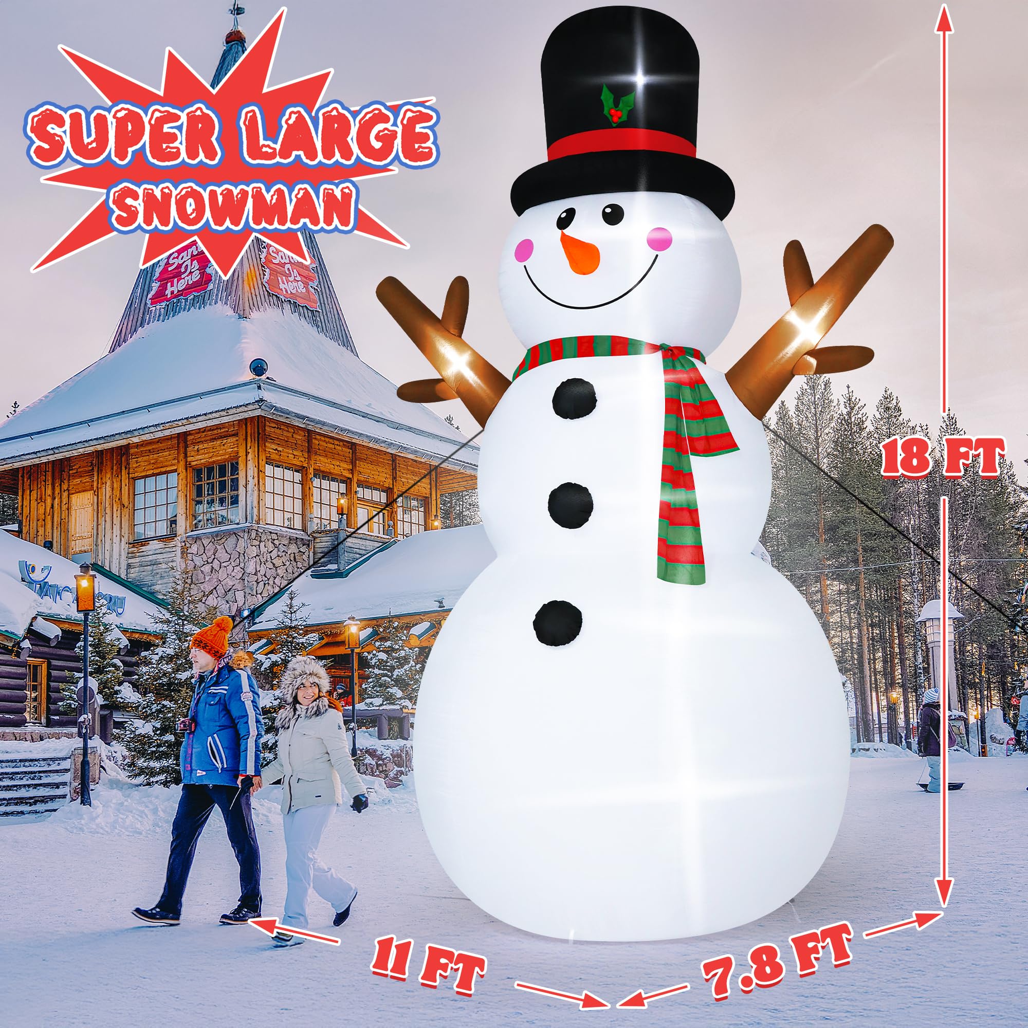 18FT Christmas Inflatable Snowman, Super Large Blow Up Snowmen Outdoor Decor with LED Lights, Waterproof Giant Snowman Yard Deco