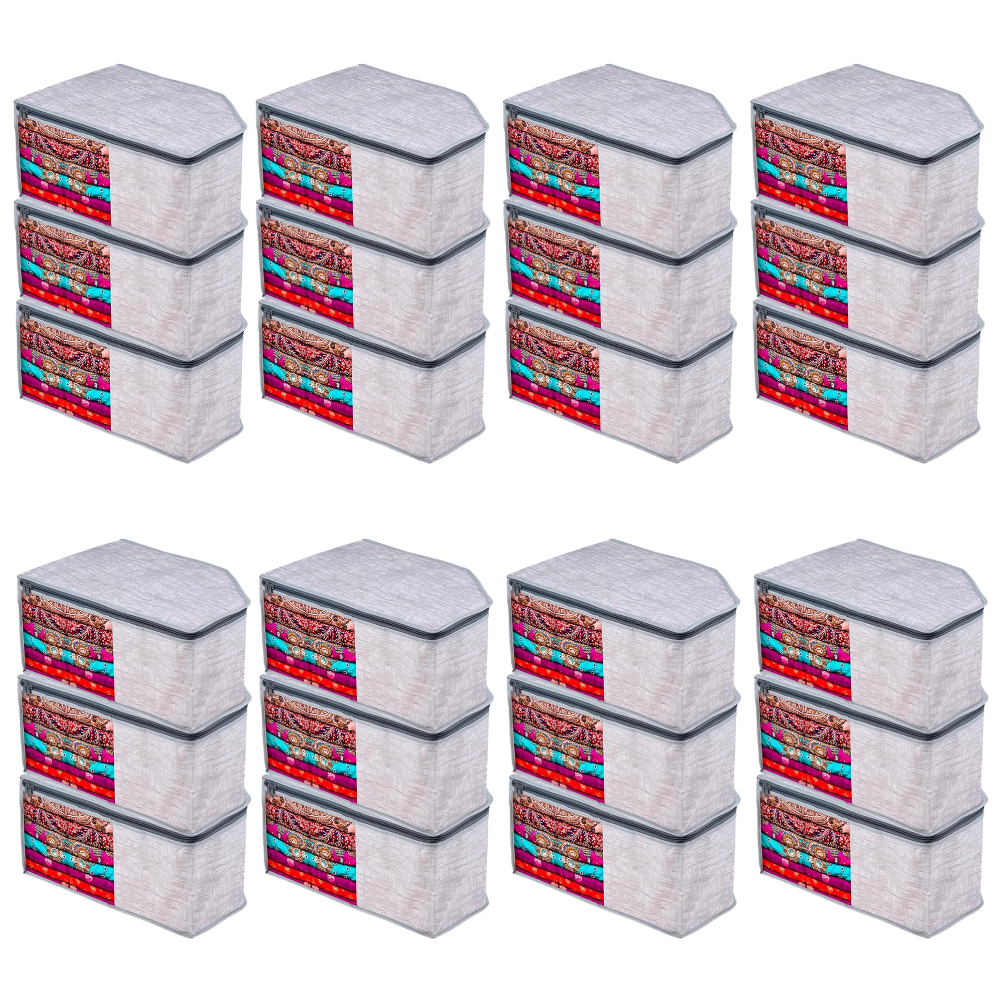 Kuber Industries (Pack Of 24) Blouse Cover | Jute-Printed | Clothes Storage Bag | Wardrobe Organiser With Zipper | Side Transpar