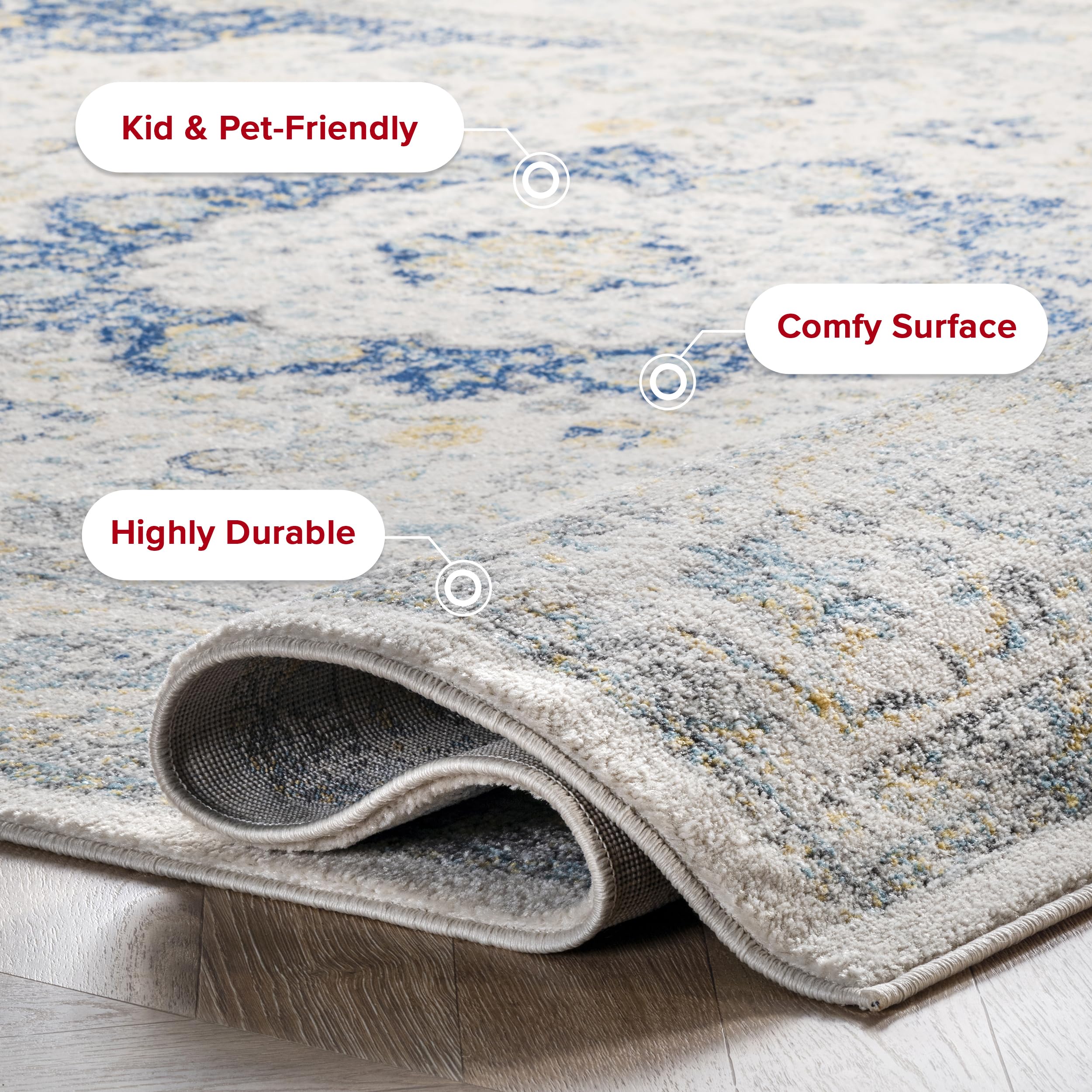 nuLOOM Verona Vintage Persian Accent Rug, 3' x 5', Blue, Rectangular, 0.35'' Thick
