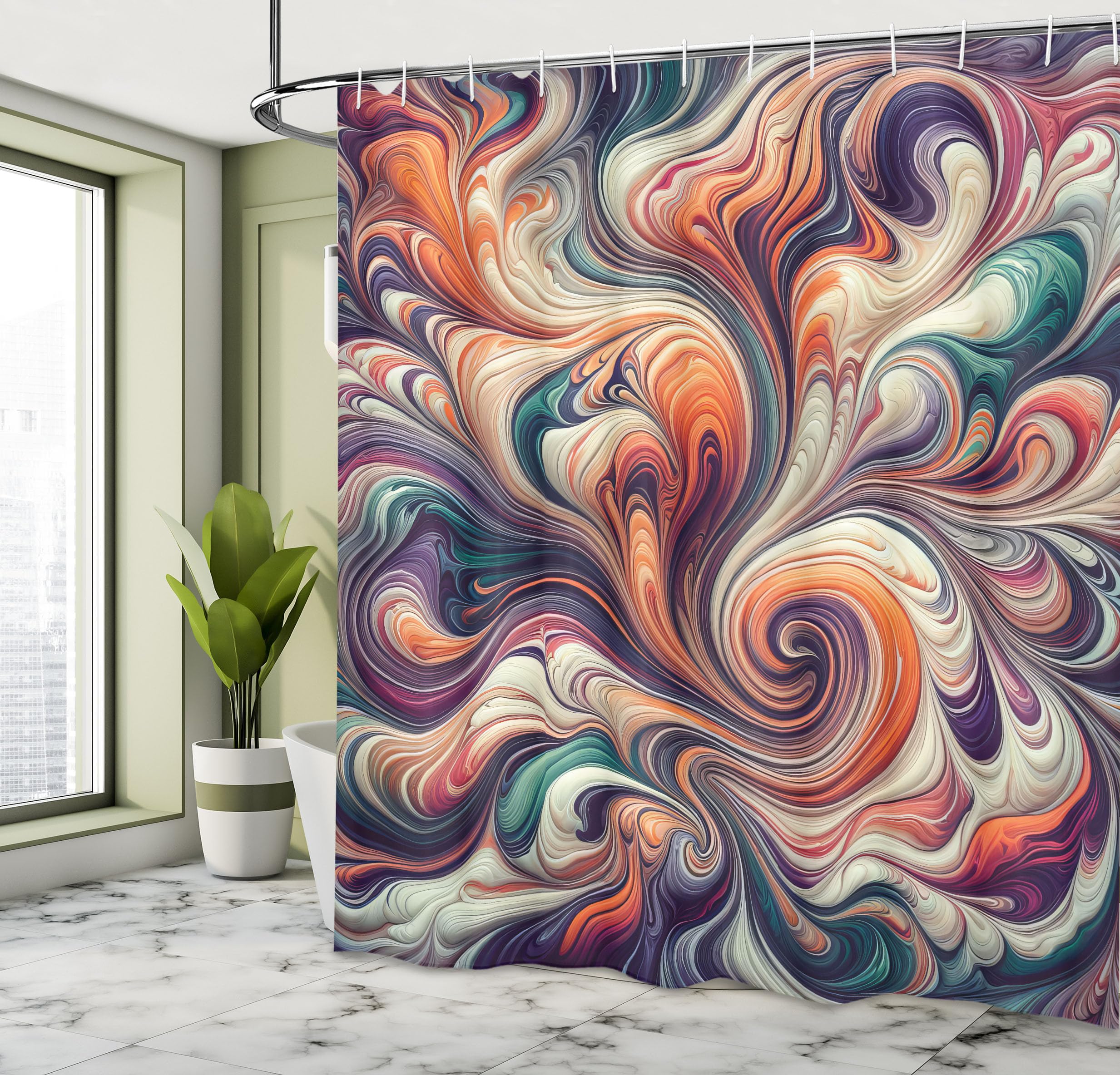 Ambesonne Colorful Shower Curtain, Abstract Art Groovy Integration Of Jumbling Tones Dreamy Composition, Cloth Fabric Bathroom D