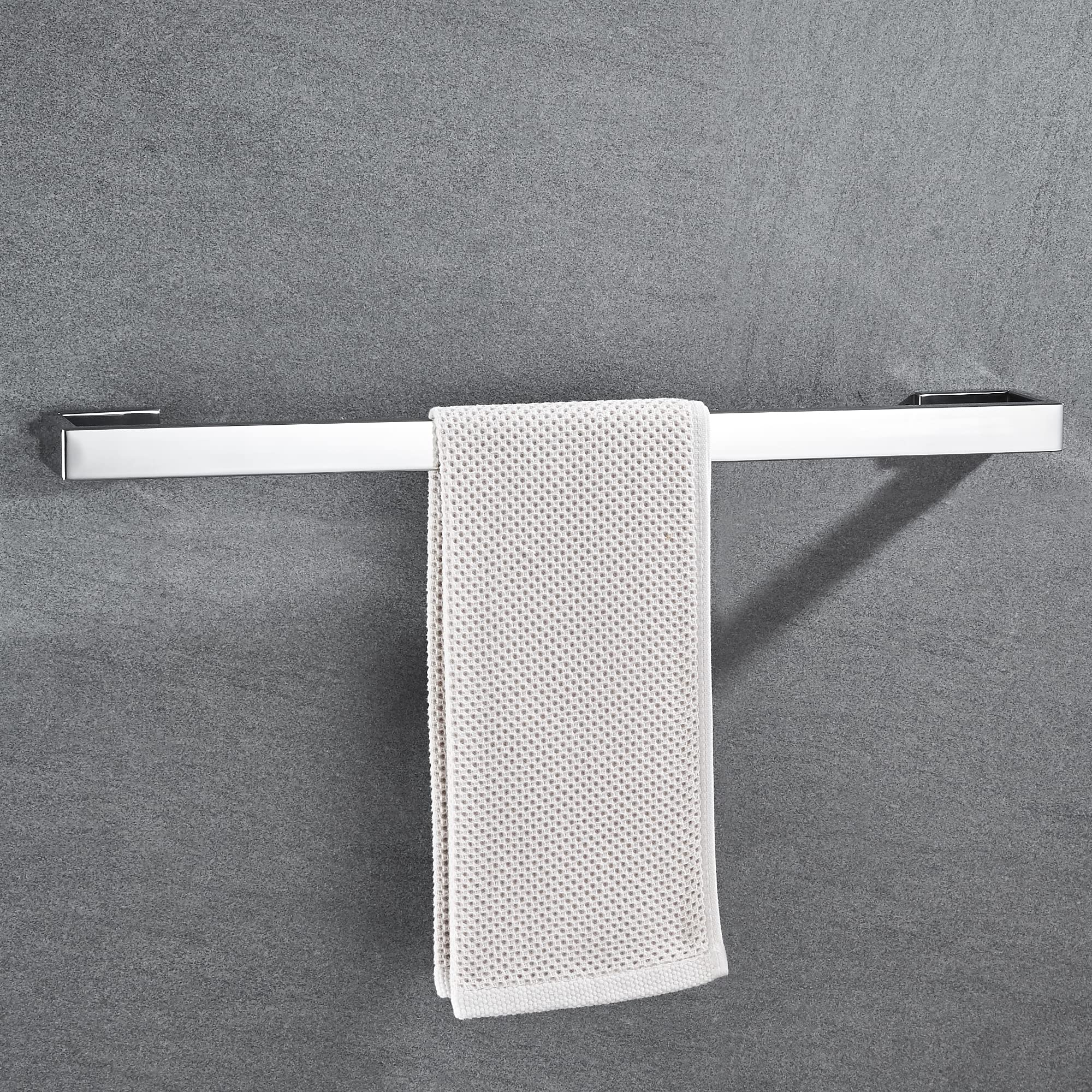JunSun Rectangle Towel Bar 24 Inch Stainless Steel Bathroom Hardware Towel Holder Modern Towel Rail Mirror Polished Bathroom Accessories Towel Rod Contemporary Wall Mounted Towel Rack Polished Chrome