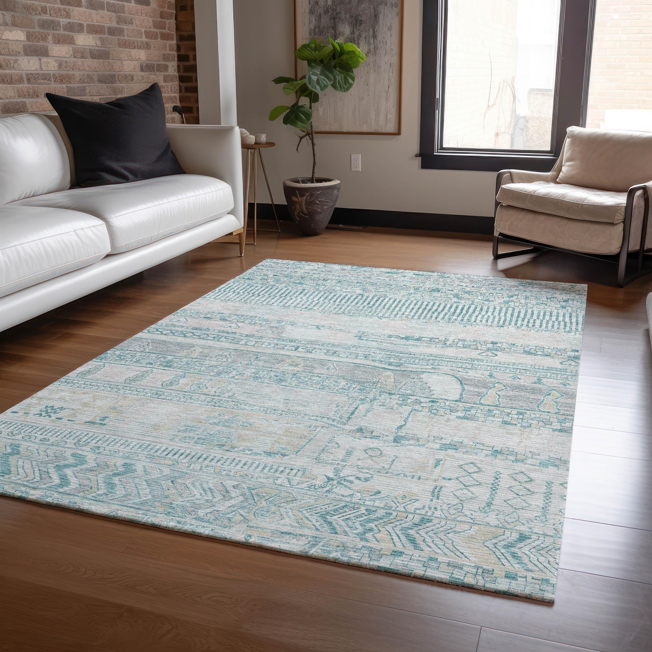 Machine Washable Indoor/Outdoor Chantille Teal 9 x 12 Rug