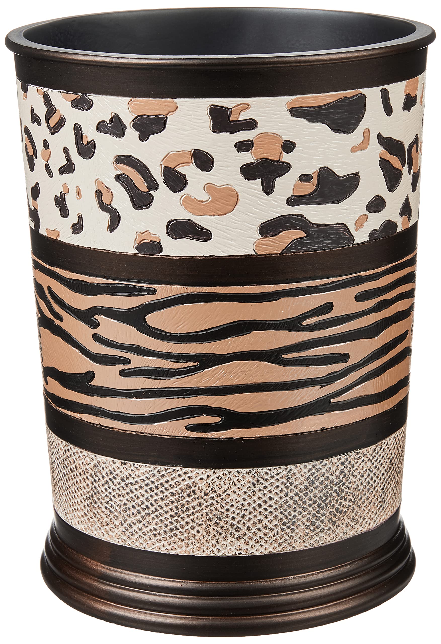 Popular Bath Jezella Collection Animal Print Trash Can, Multicolor, Resin Material, Open-Top, 9'' X 6'' X 9.5''