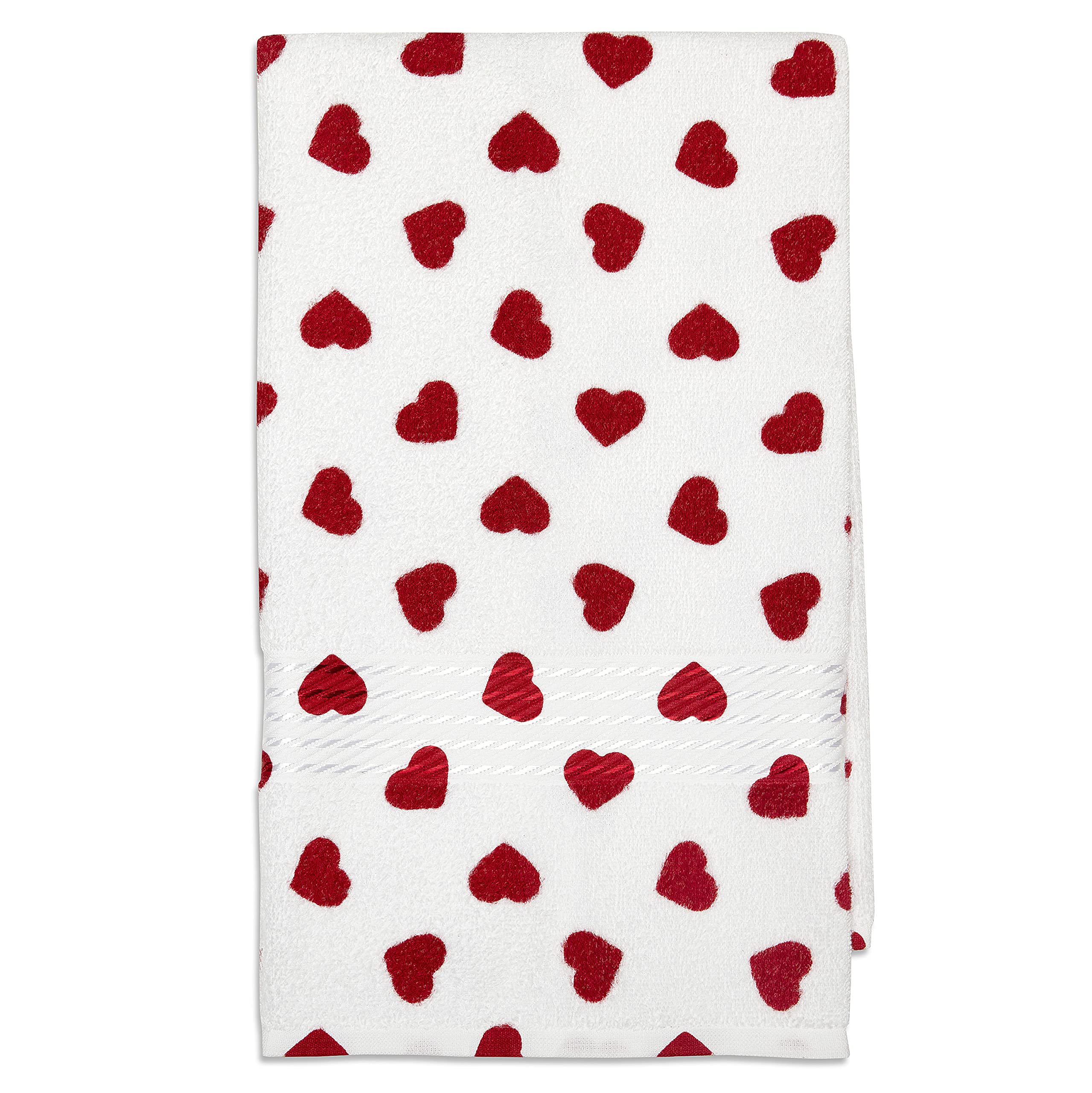 Cackleberry Home Hearts All Over Bathroom Cotton Terry Hand Towels 20 X 30 Inches, Set Of 2 (Red)