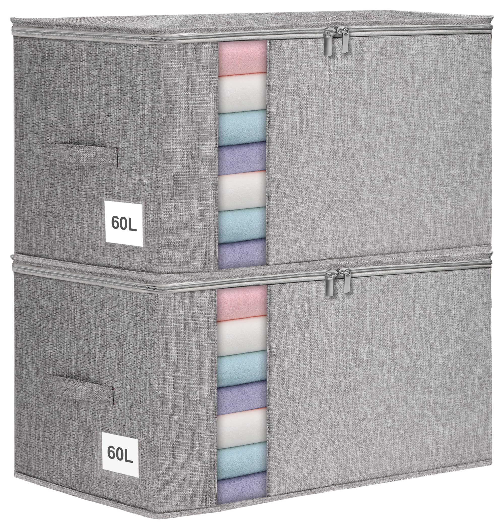 punemi Large Clothes Storage Bags, 2 Pack Comforter Storage Bag with Sturdy Structure/Zipper for King/Queen Comforters Quilt Duv