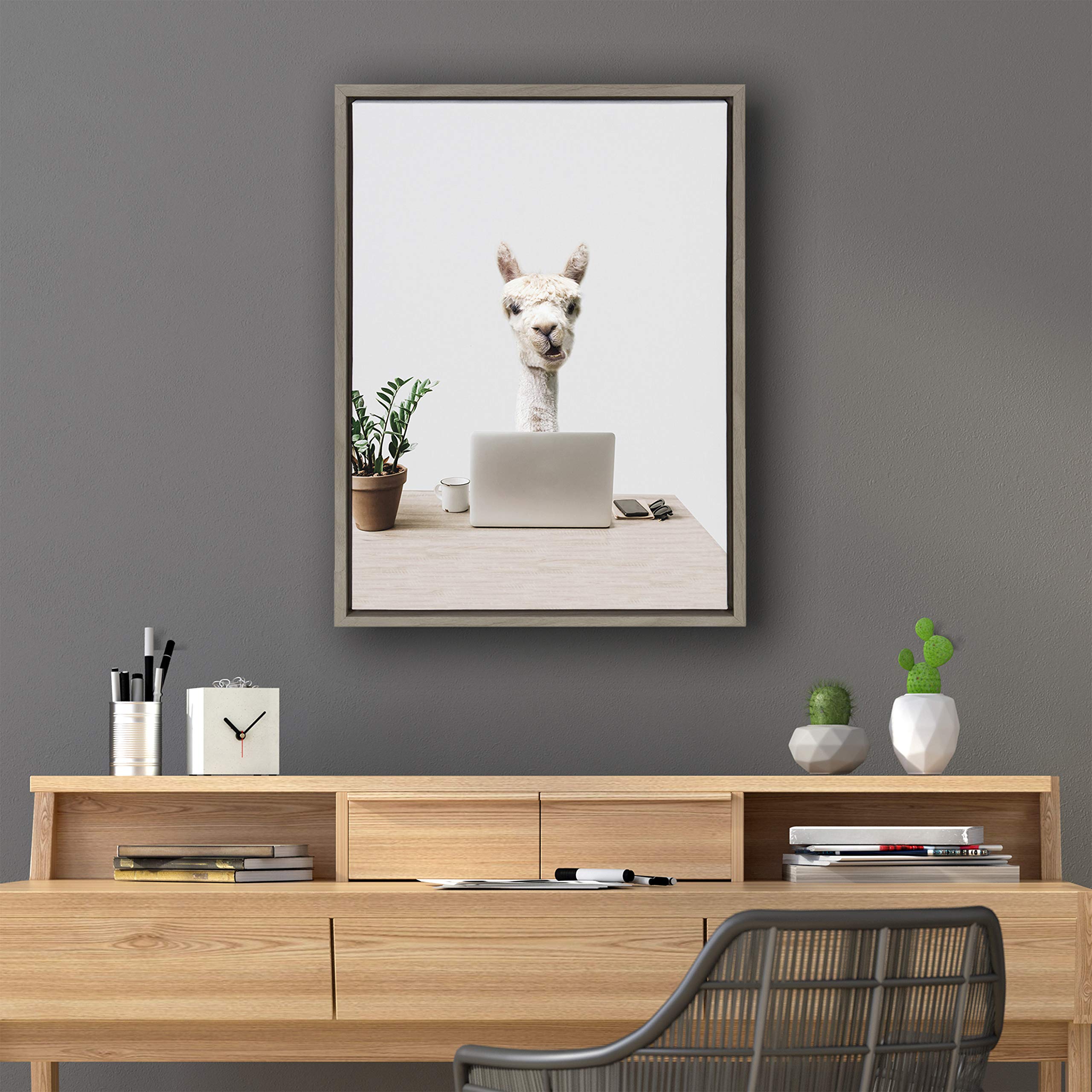 Kate And Laurel Sylvie Mr. Al Paca Here, Im In Distribution Framed Canvas Wall Art By The Creative Bunch Studio, 18X24 Gray, Alp