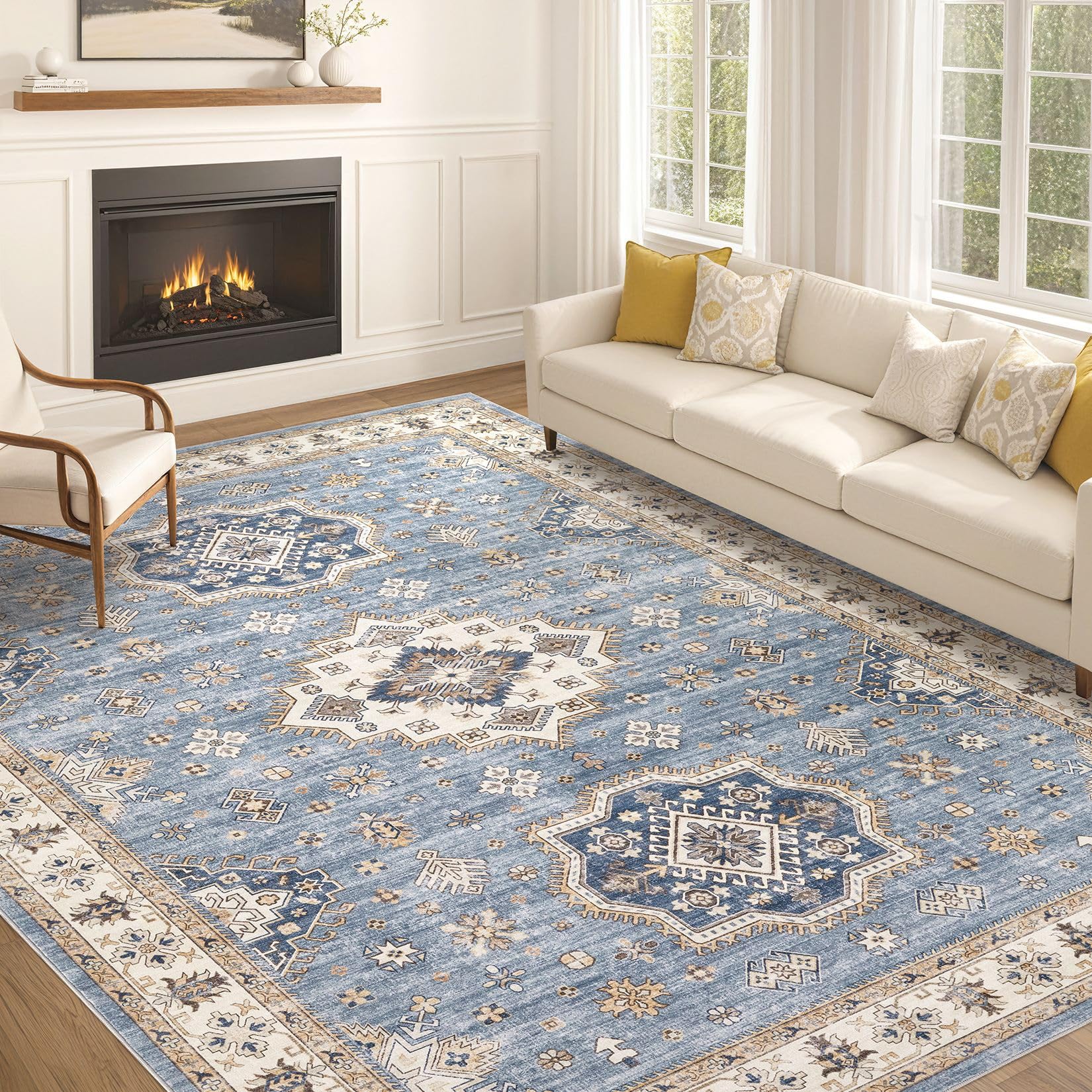Washable Rugs for Living Room: Vintage Large 7x9 Area Rug for Bedroom Dining Room for Under Table Soft Stain Resistant Pet Frien