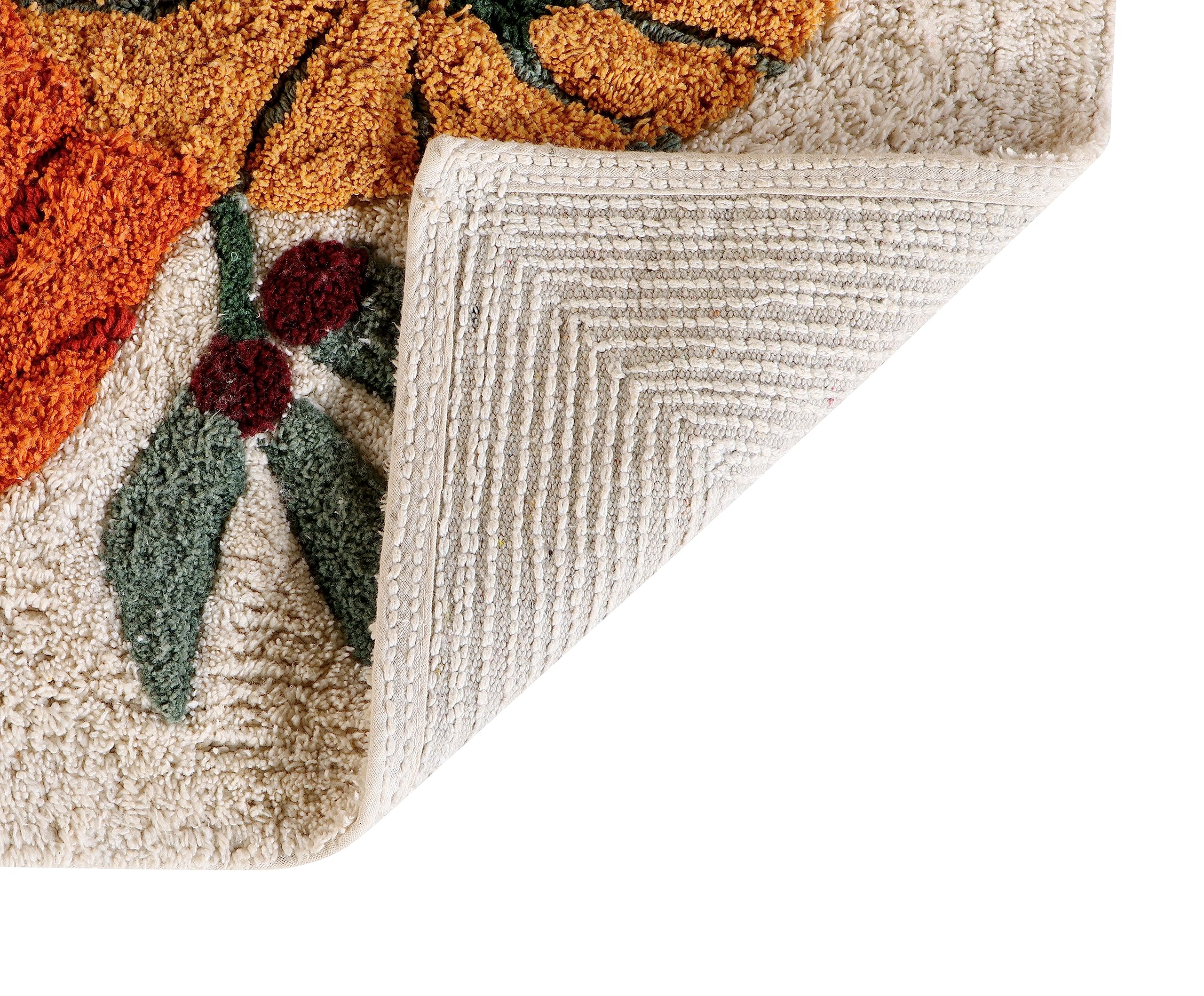 Kema Soft 100% Cotton Halloween Pumpkin-Style Regular Use Rectangular Spa Mat Rug Plush Water Absorbent, Decorative Border - For