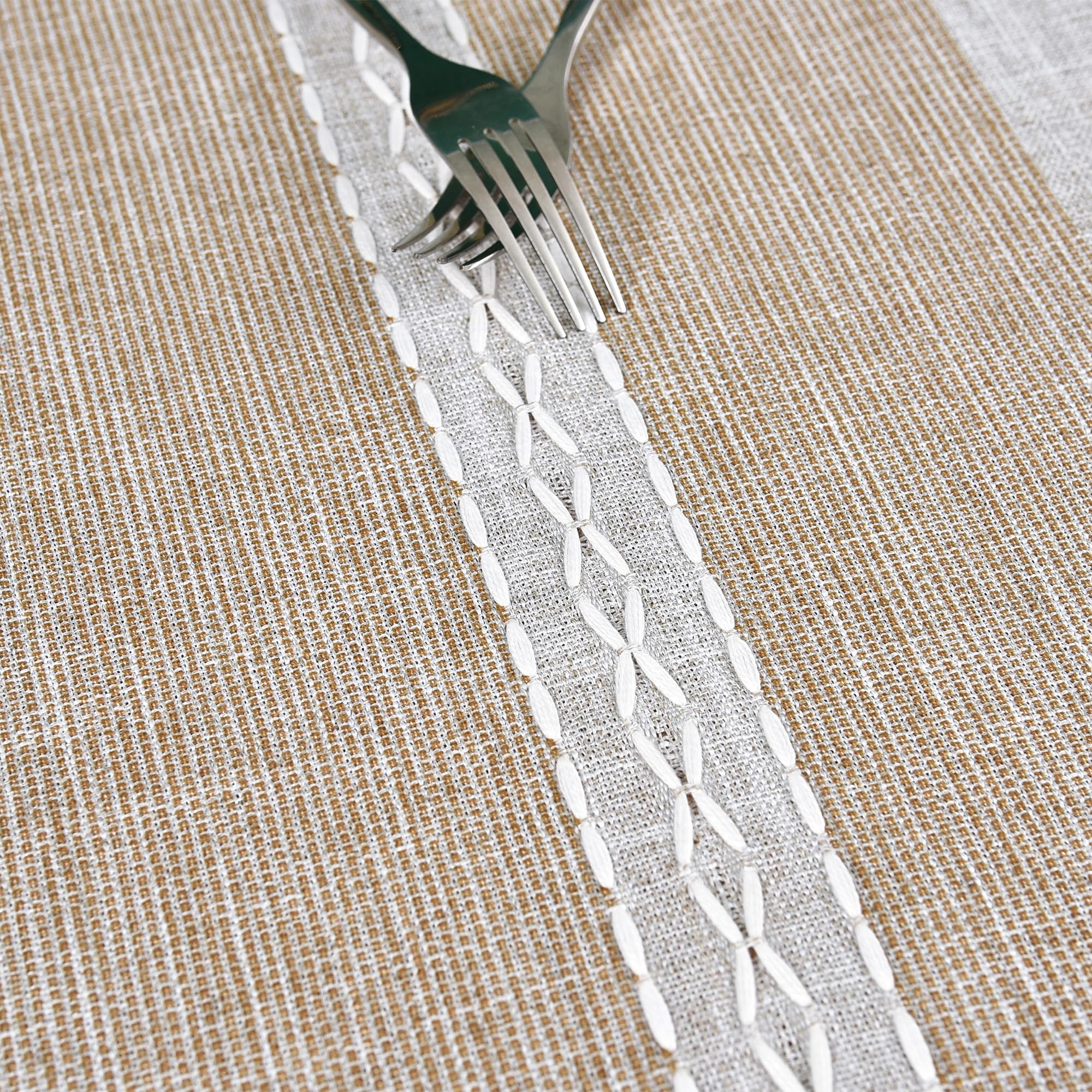 Farmhouse Braided Striped Table Runner Rustic Embroidery Coffee Table Runners For Decorations Weddings Holiday Brown 13X36Inch