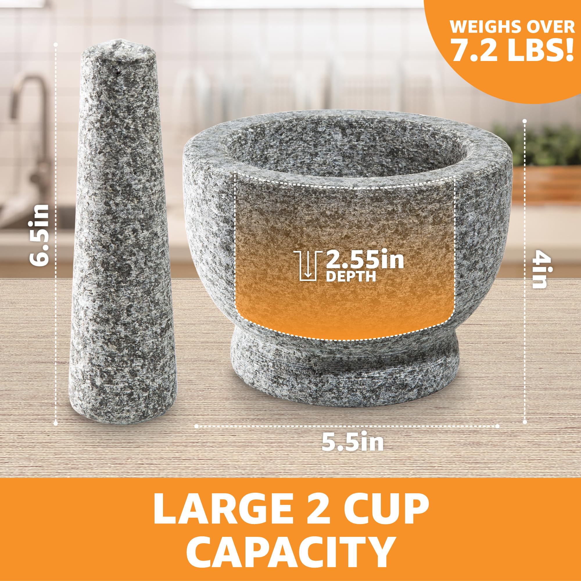 Heavy Duty Natural Granite Small Mortar And Pestle Set, Hand Carved, Make Fresh Guacamole At Home, Solid Stone Grinder Bowl, Her