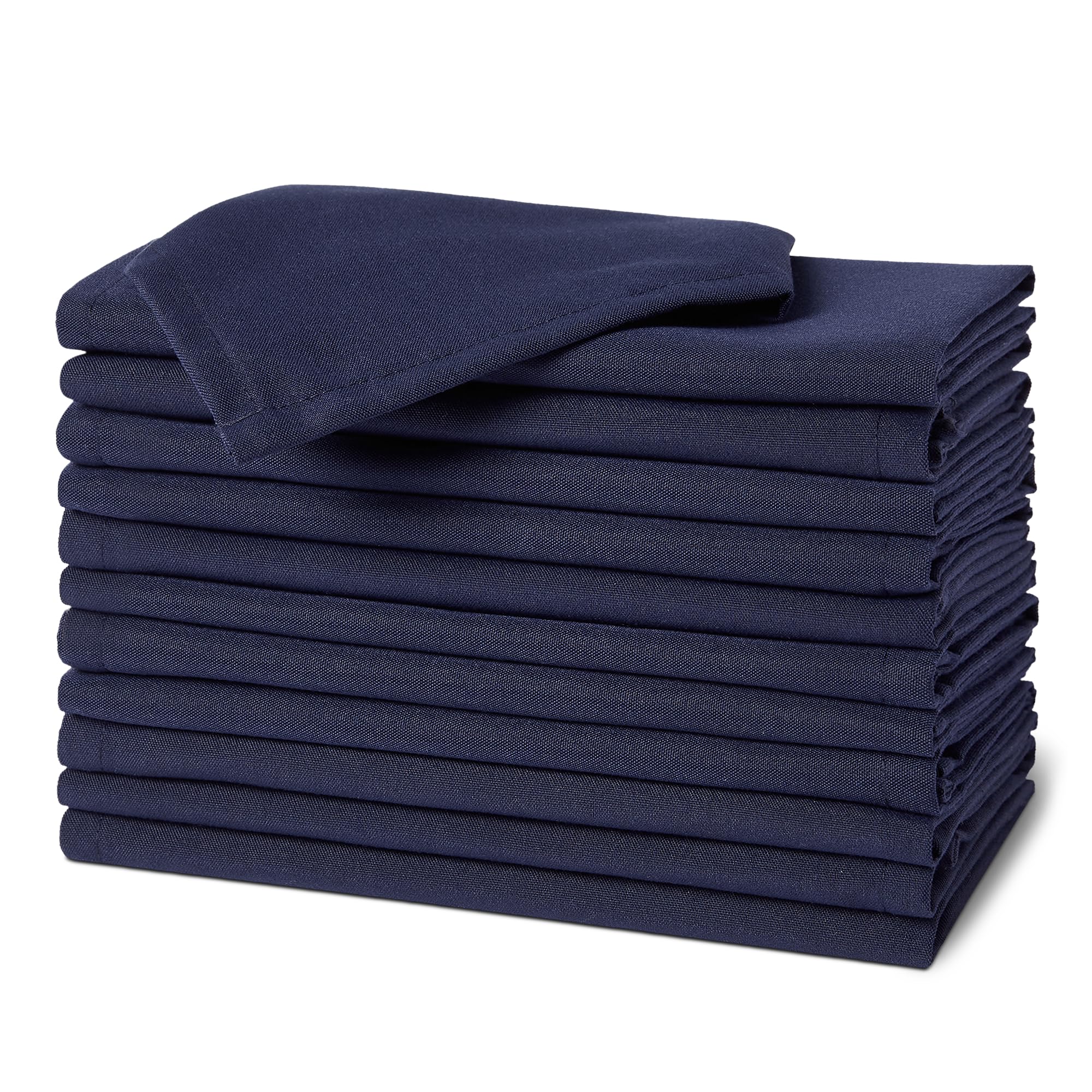 Amazon Basics Reusable Stain and Wrinkle Resistant Cloth Napkins, 100% Recycled Polyester, Machine Washable, 17 x 17 inches, Blu