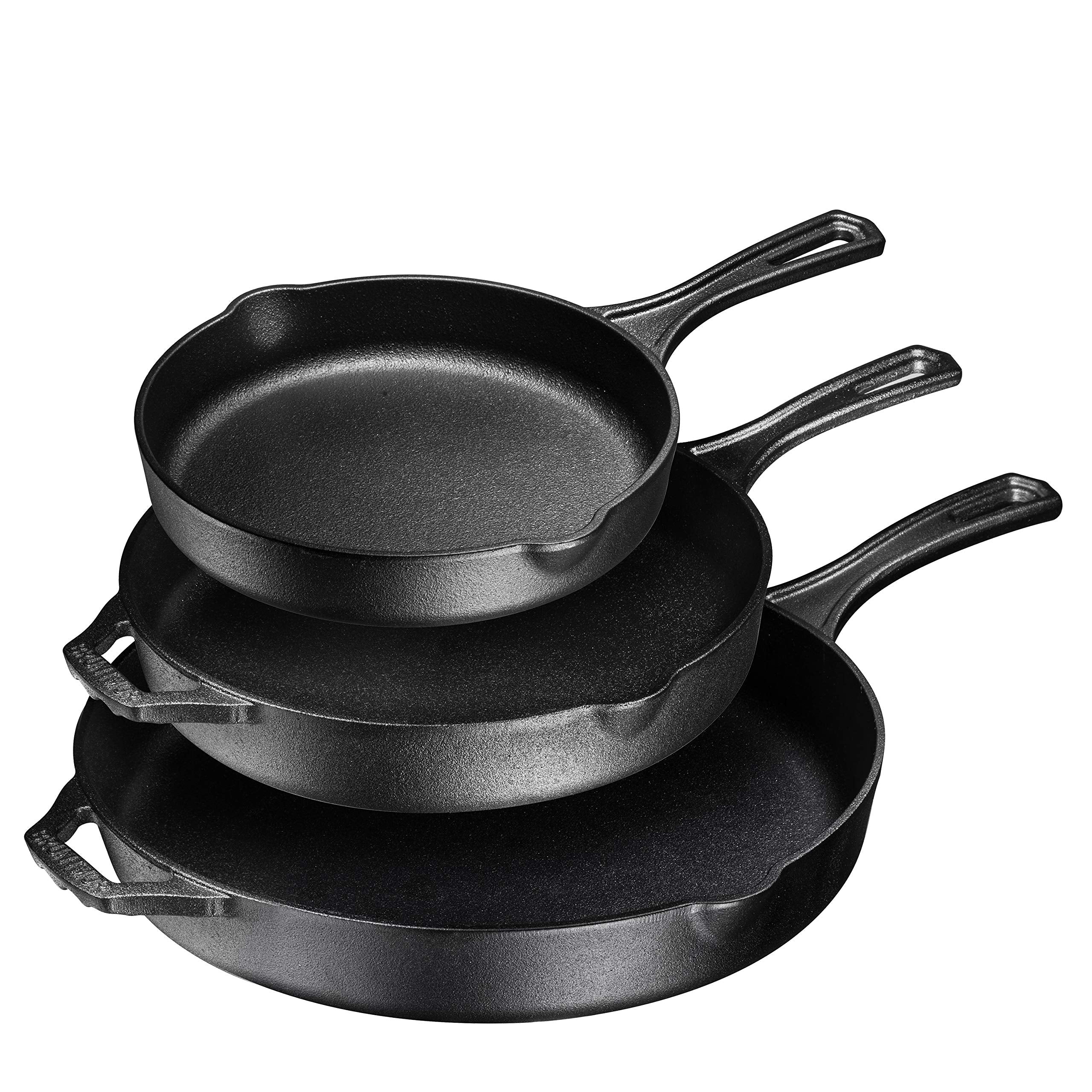 Pre-Seasoned Cast Iron 3 Piece Skillet Bundle. 12 + 10 + 8 Set Of 3 Cast Iron Frying Pans Heavy Duty Professional Chef Tools Ind