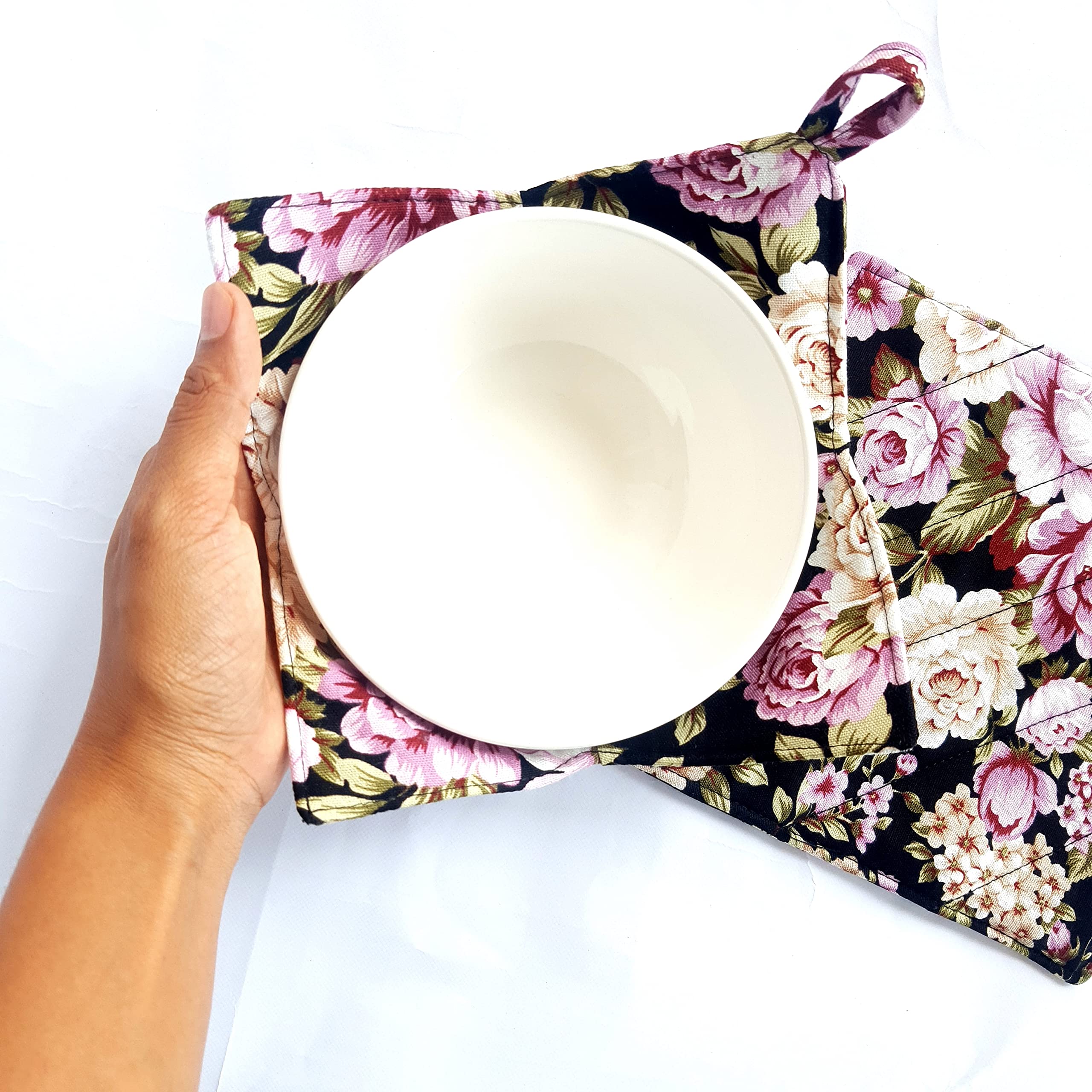 Cushystore Bowl Cozy Pot Holder Canvas Holders Heat And Cold Resistant Anti-Scalding Protector (Night Rose Garden), 7.5X7.5X4 In
