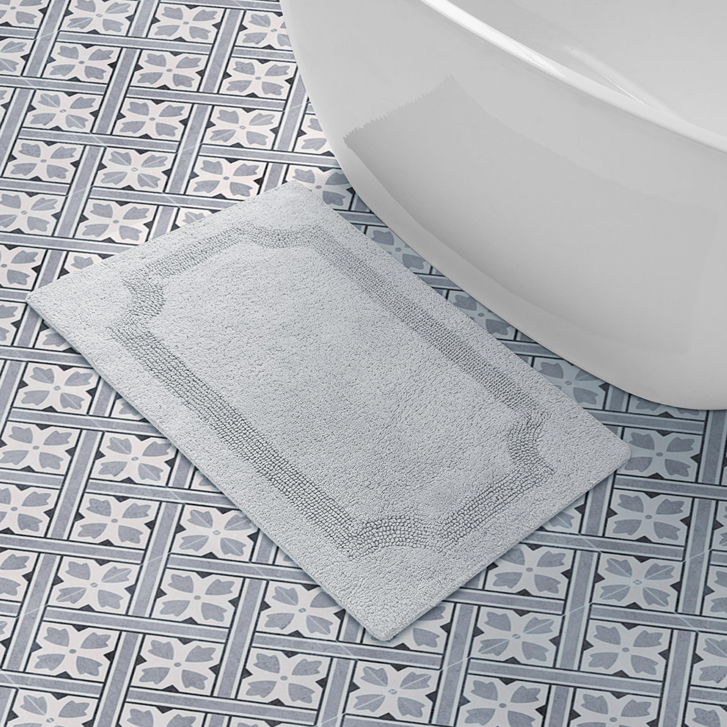 Laura Ashley Reversible Cotton 21 x 34 in. Bath Mat, Light Grey