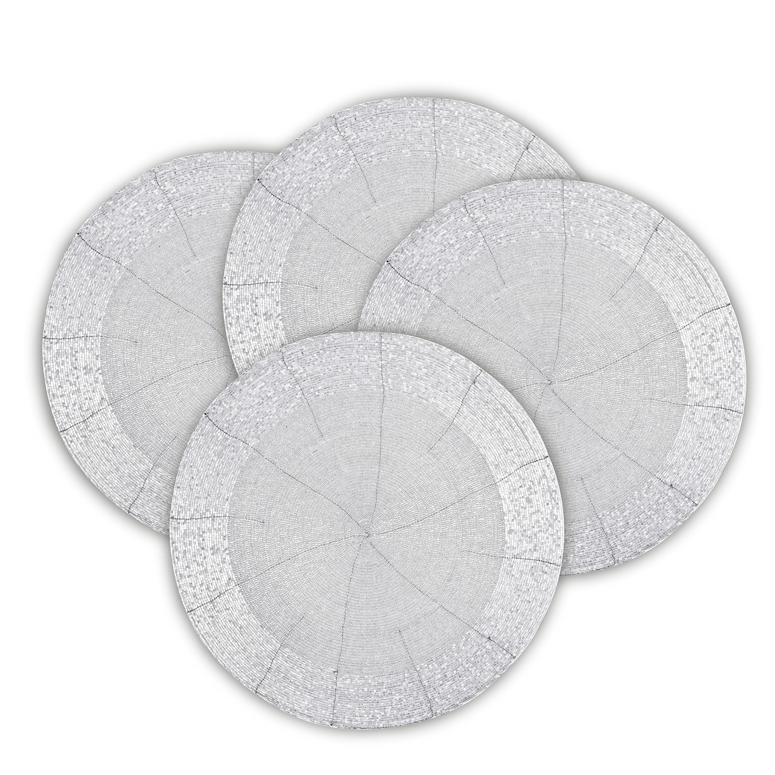 Lightnpro Silver Placemats, Charger Placemats Silver, White Placemat, Beaded Placemat, Thanksgiving Placemat, Christmas Placemat