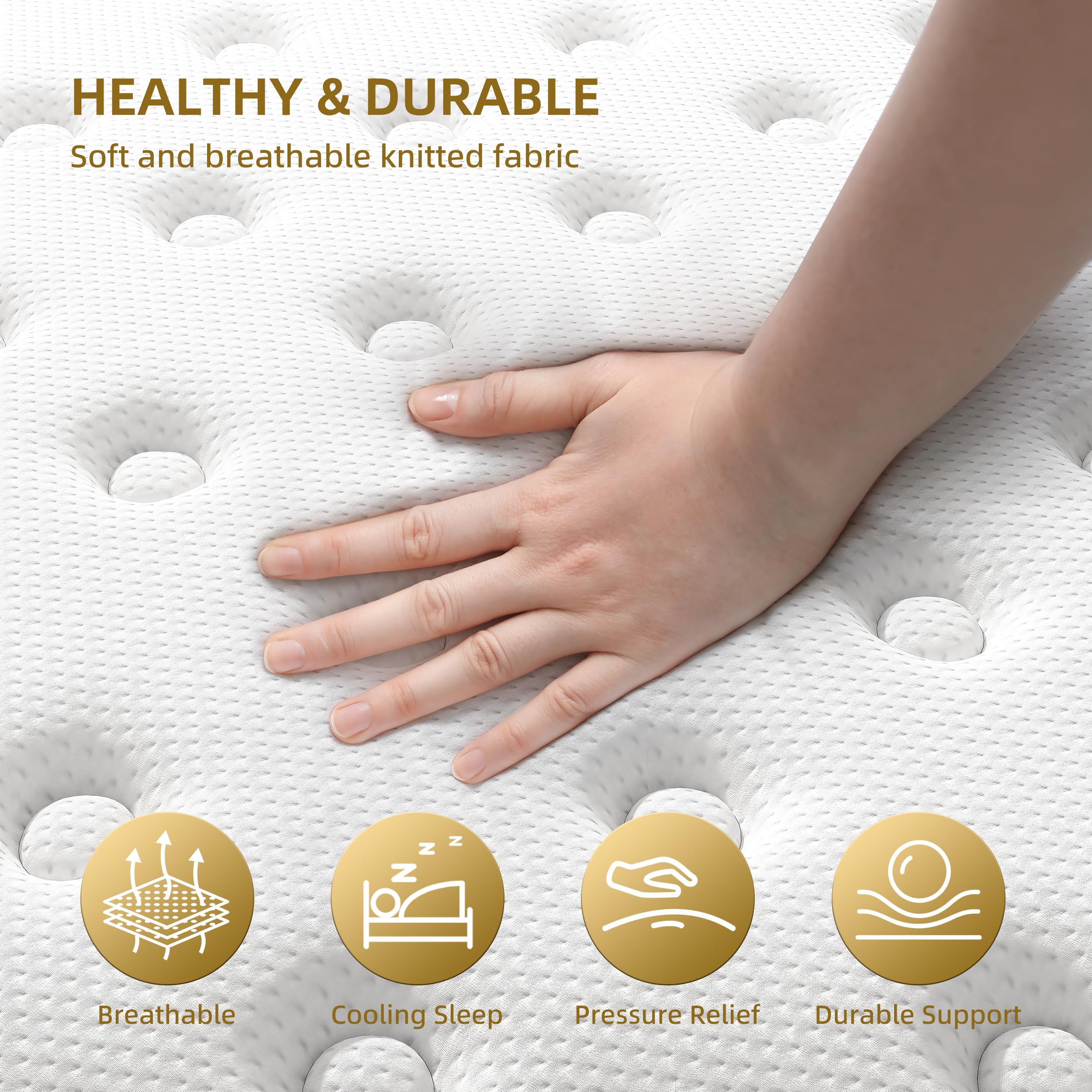 Naiveer Cooling Gel Queen Mattresses 14 Inch Memory Foam Hybrid Mattress For Back Pain & Pressure Relief, Queen Size Mattress In