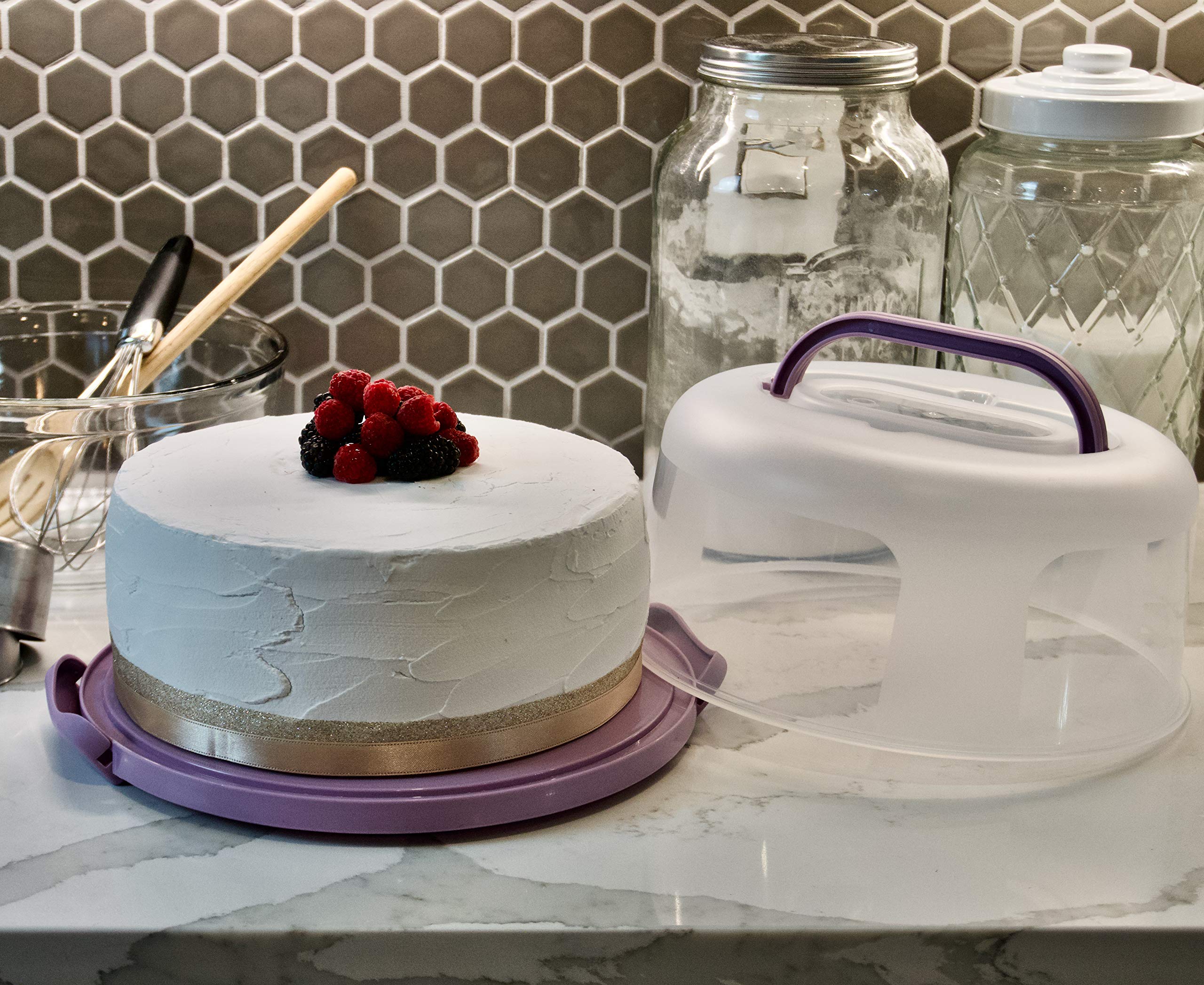 Top Shelf Elements Round Cake Carrier Two Sided Cake Holder Serves As Five Section Serving Tray, Portable Cake Stand Fits 10 Inc