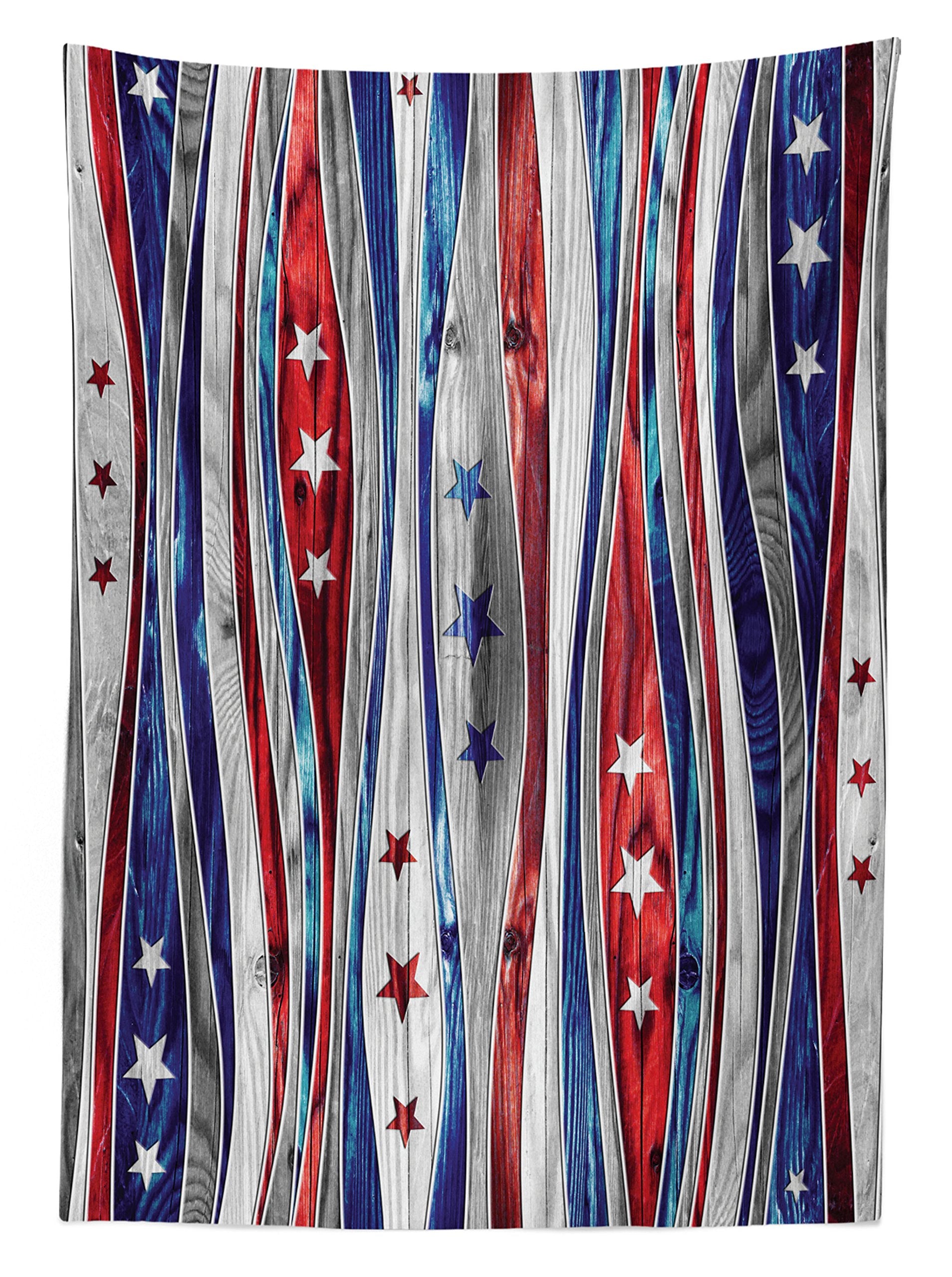 Ambesonne Rustic Tablecloth, Digital American Flag Colored Wood Stripes With Ornate Star Loyalty Image, Rectangular Table Cover