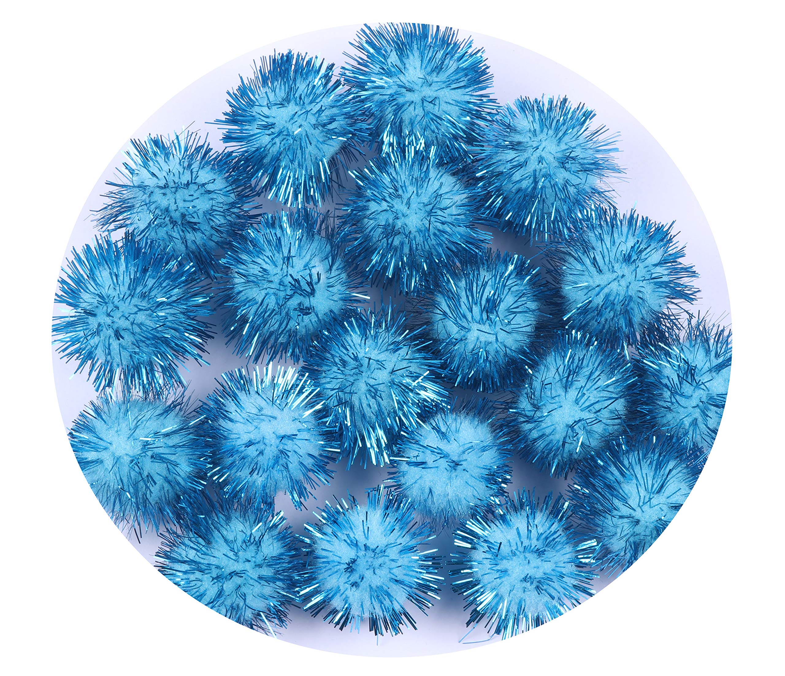 Yycraft 50Pcs Glitter Tinsel Pom Poms Sparkle Balls For Diy Craft/Party Decoration/Cat Toys(25Mm,Blue)