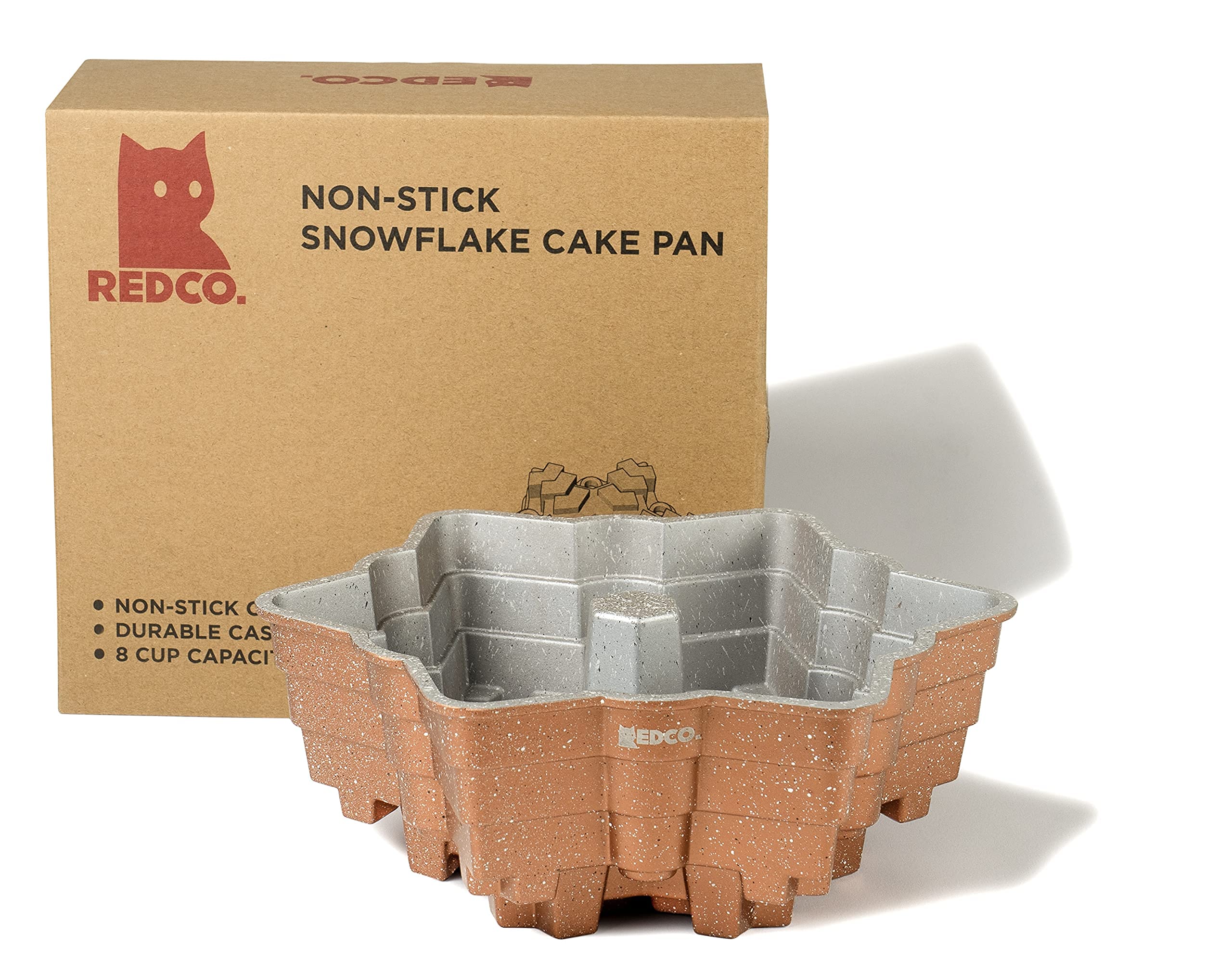 Red Co. 8 Cup Non Stick Cast Aluminum 9.5 Inch Snowflake Cake Baking Pan, Copper Finish